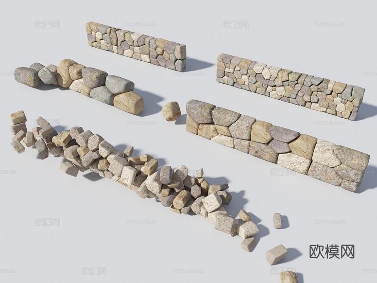 中式倒塌围墙 石墙 景观墙 石头 景墙 挡土墙3d模型下载