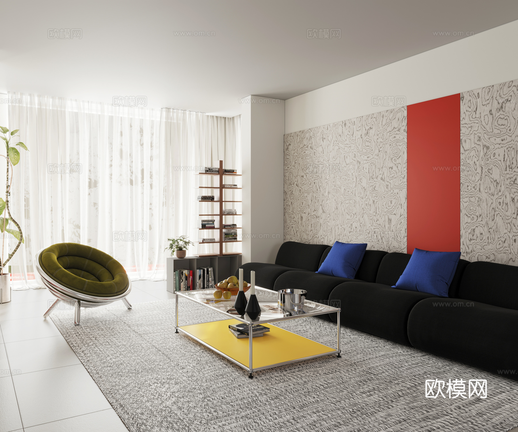 孟菲斯风客餐厅3d模型下载（渲染图2）