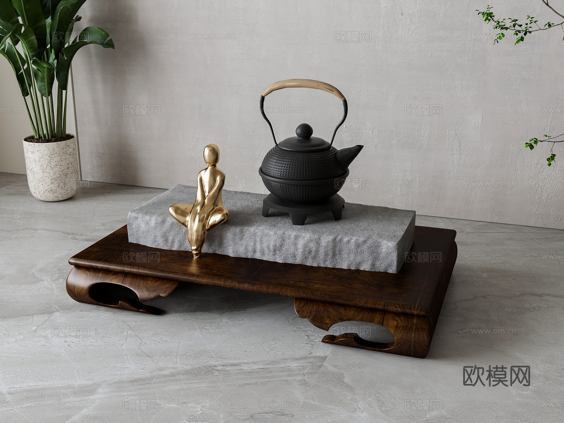 新中式茶具 茶壶摆件su模型下载（渲染图2）