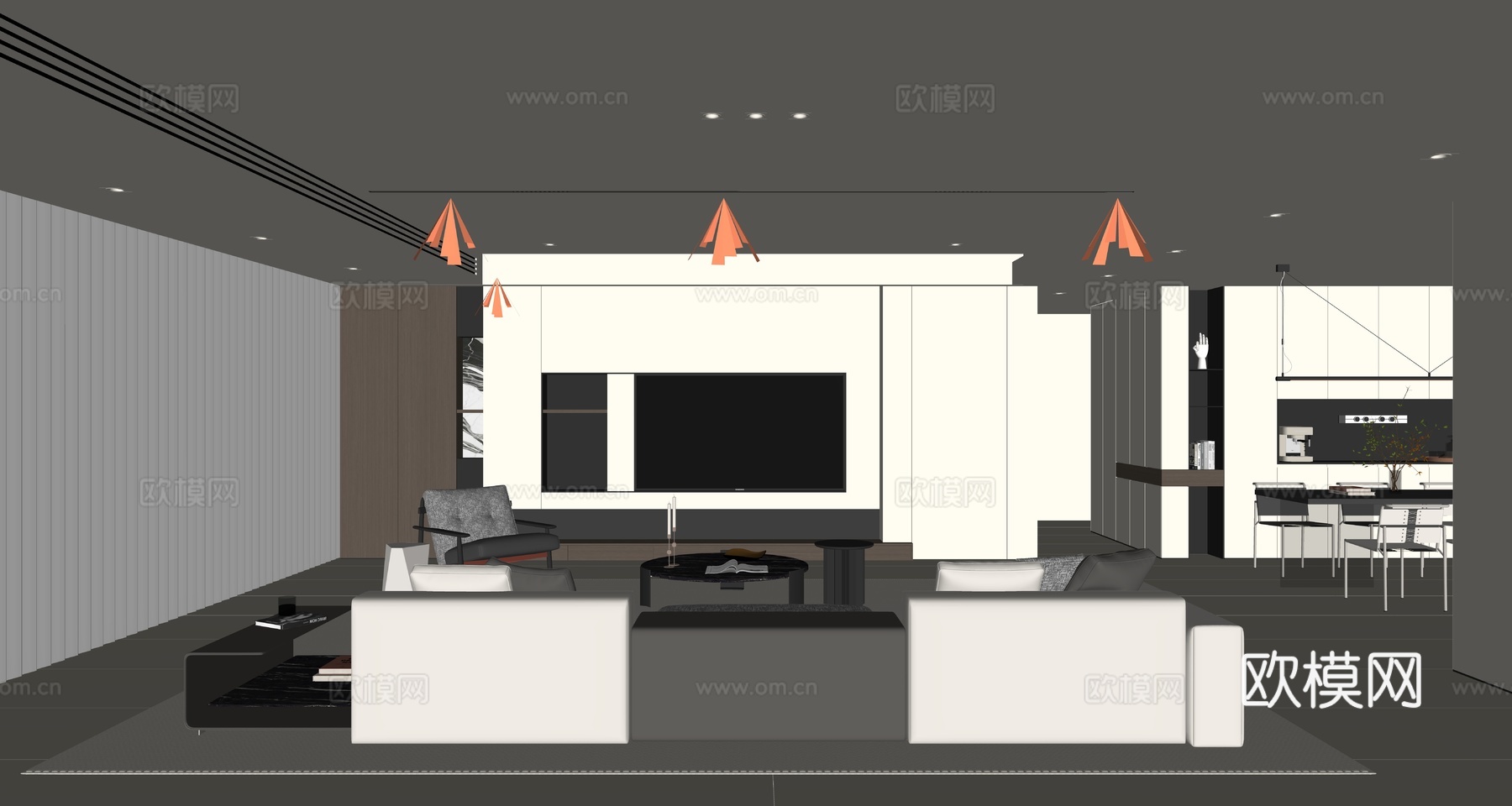 意式客餐厅su模型下载（渲染图1）