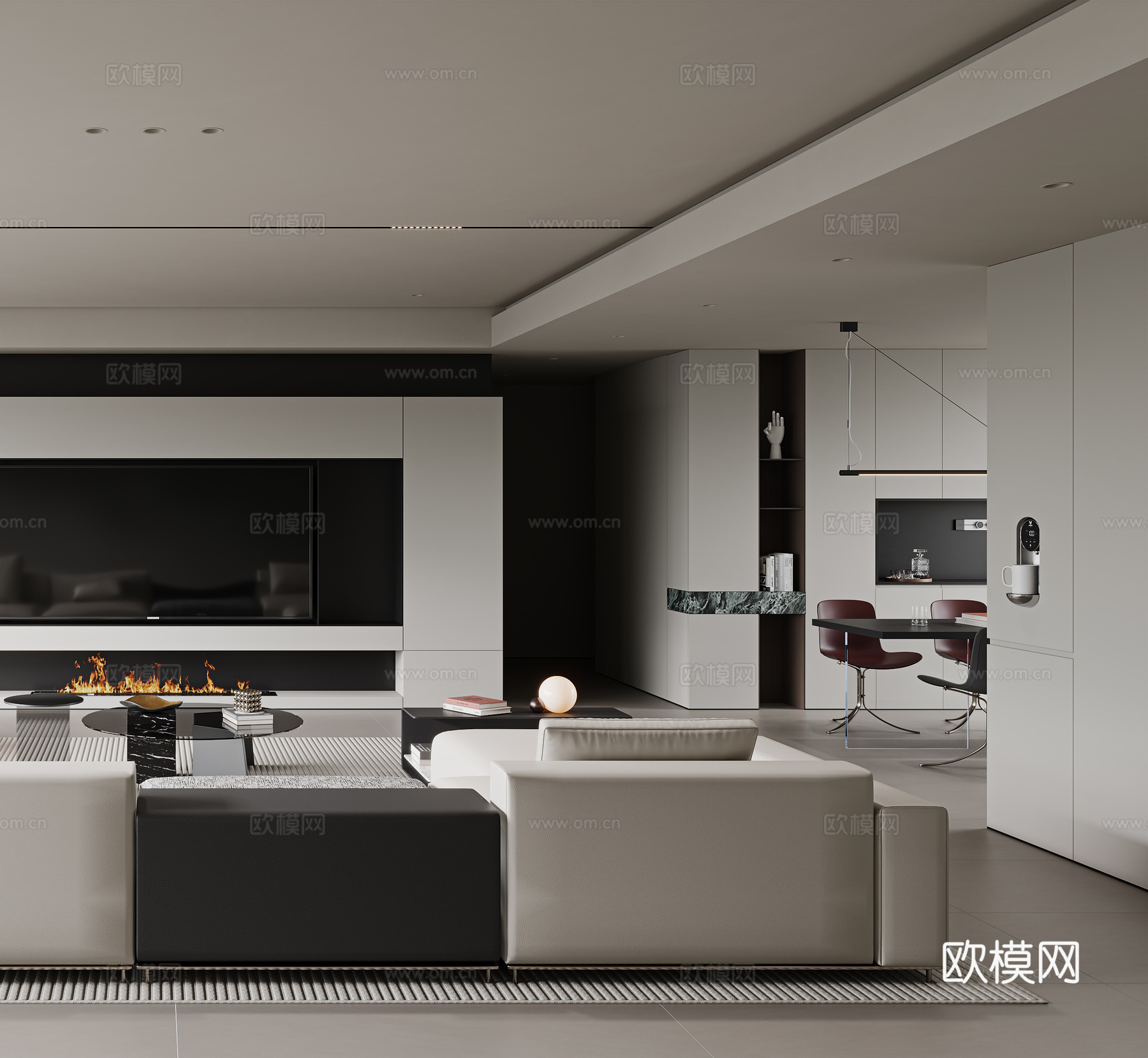 现代客餐厅3d模型下载（渲染图3）