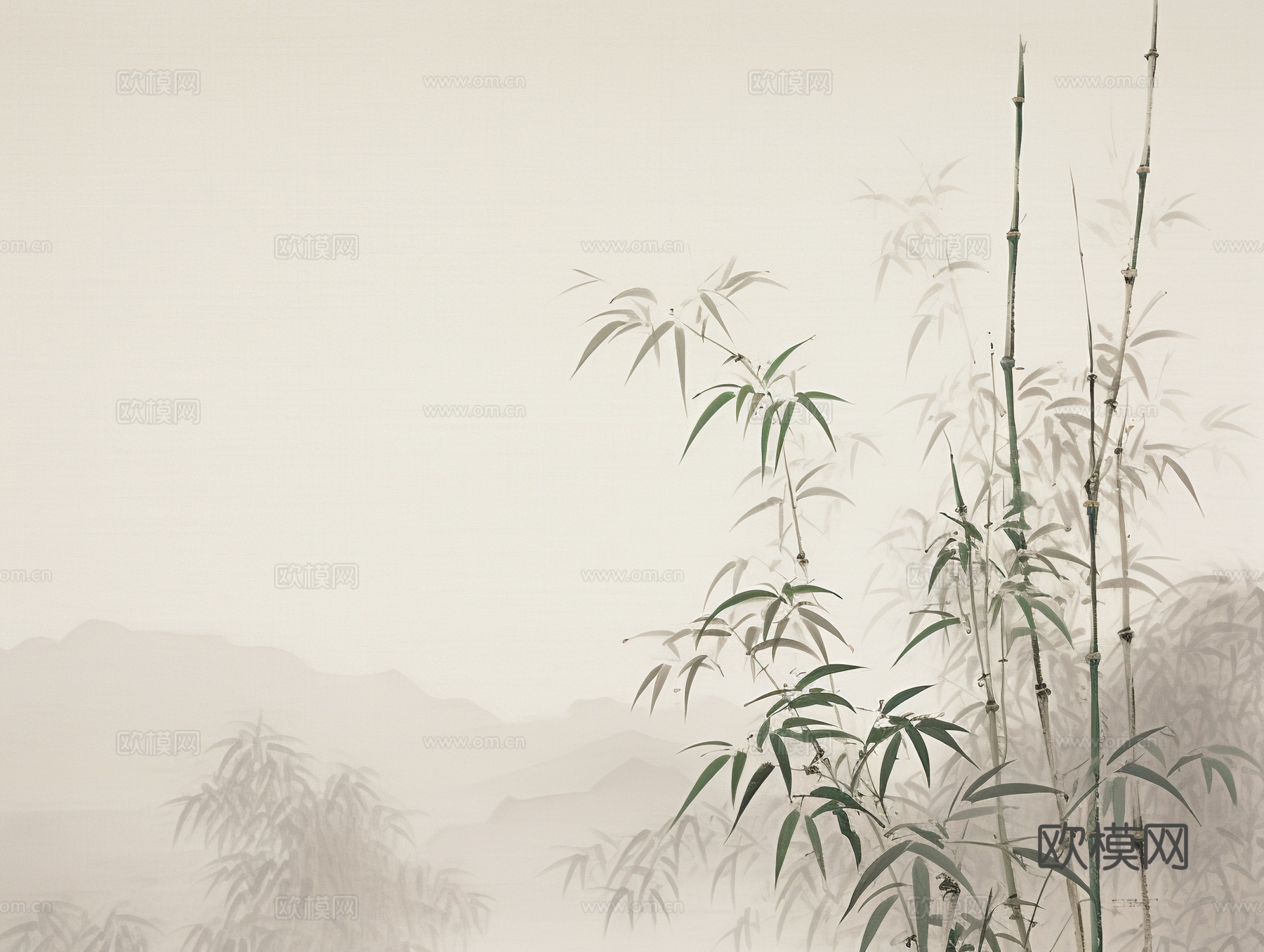 中式竹林水墨画壁纸贴图下载