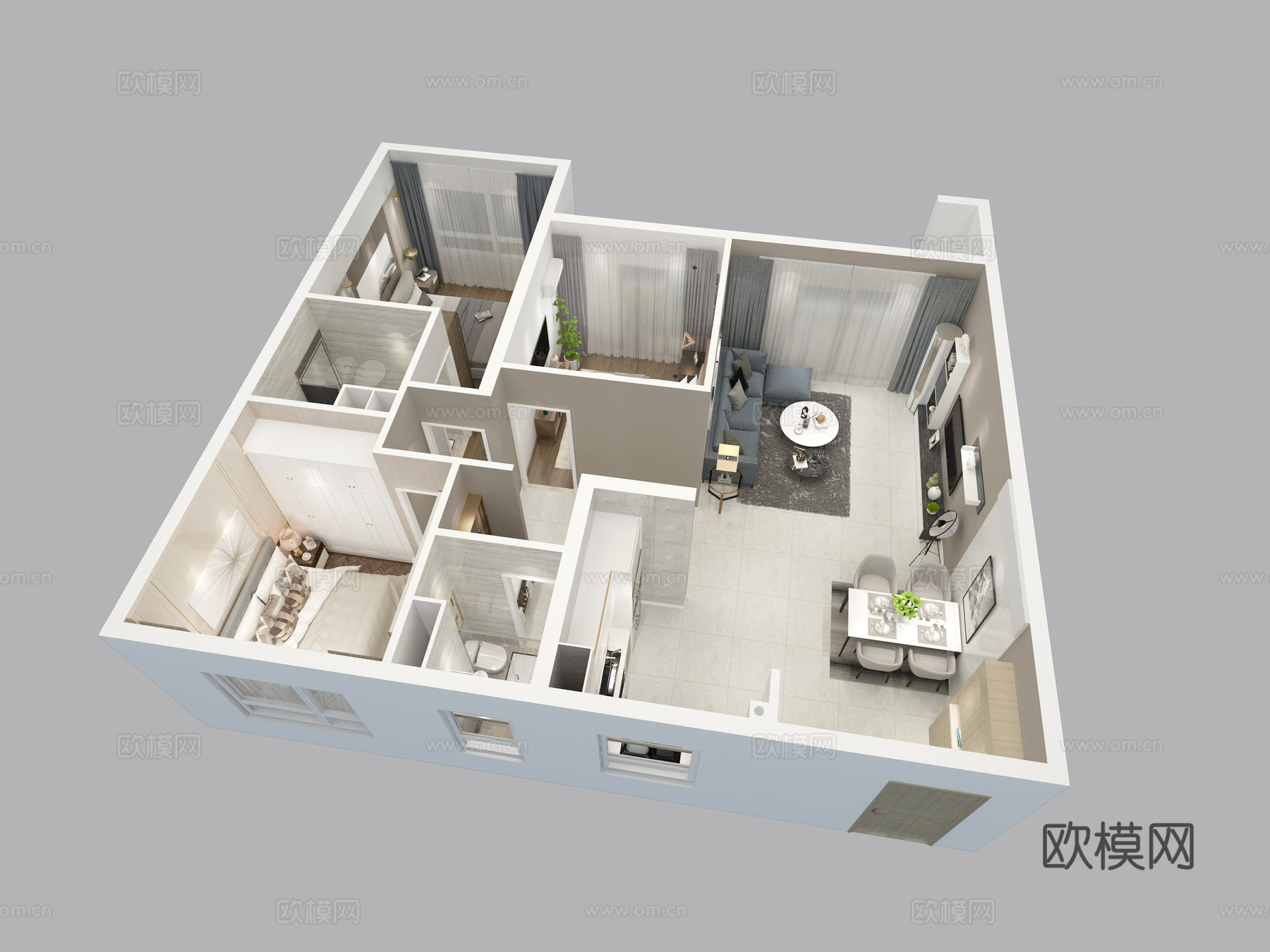 家装样板间鸟瞰3d模型