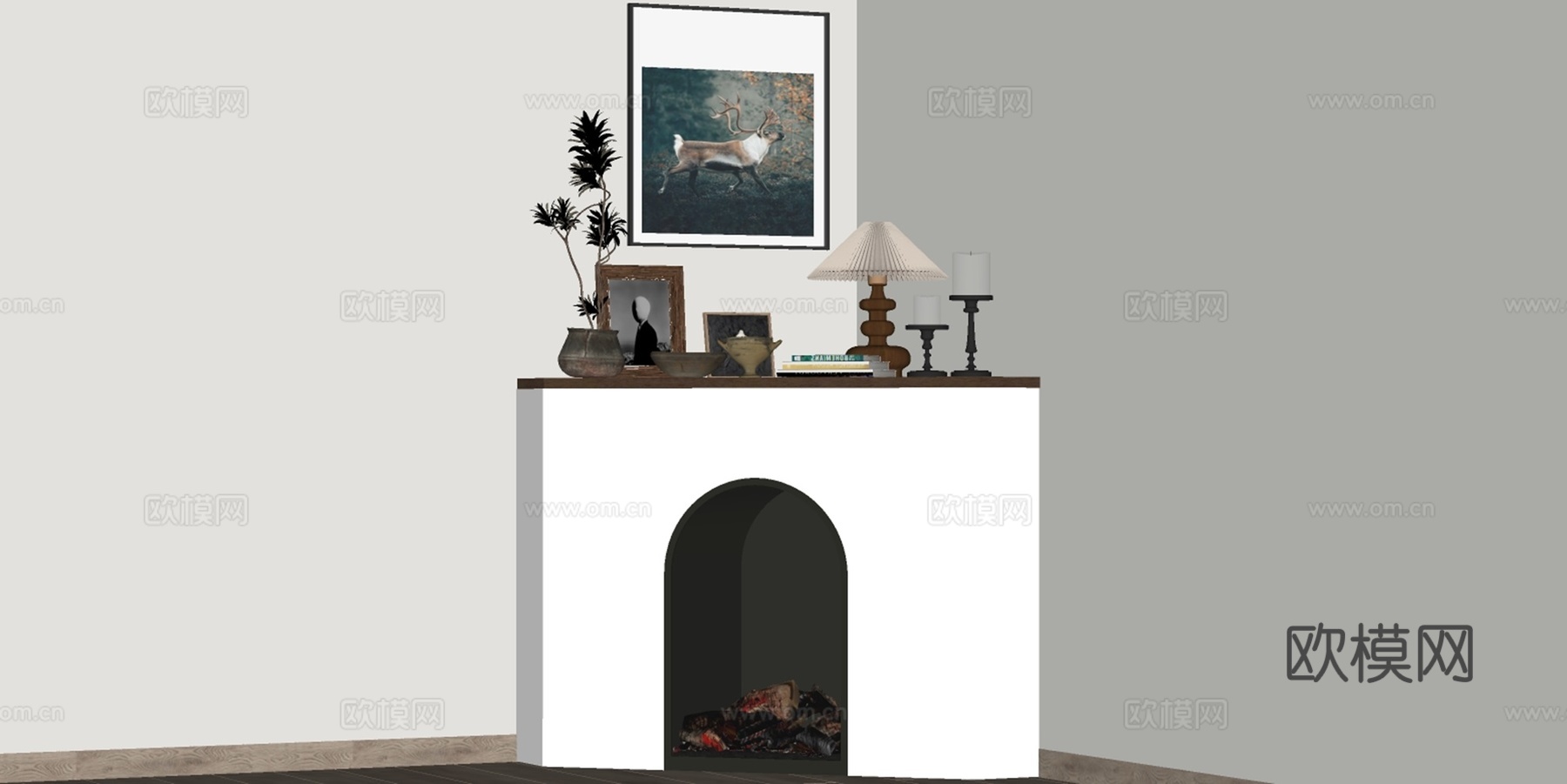 中古风壁炉 转角壁炉su模型下载（渲染图1）