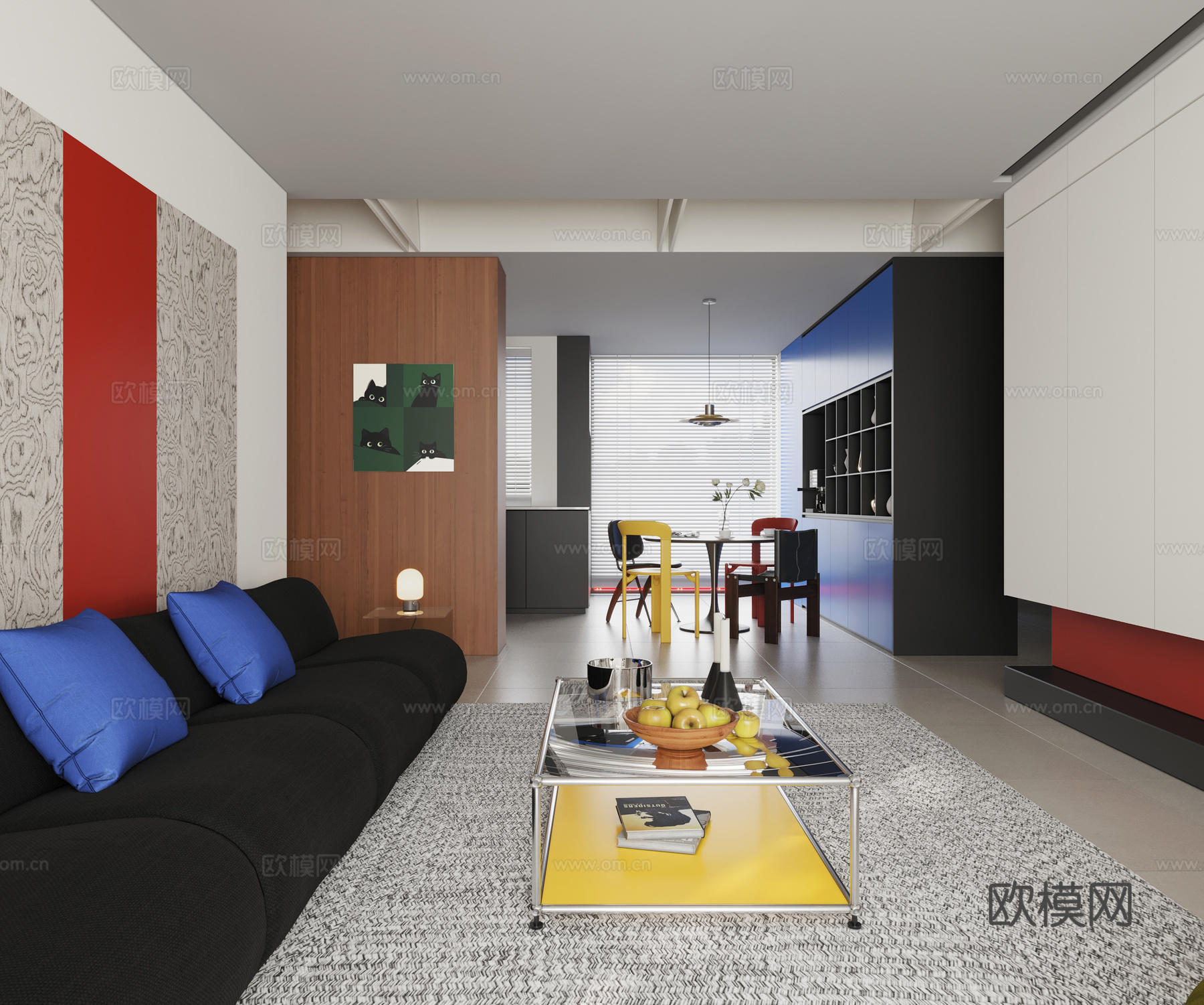 孟菲斯风客餐厅3d模型下载（渲染图3）