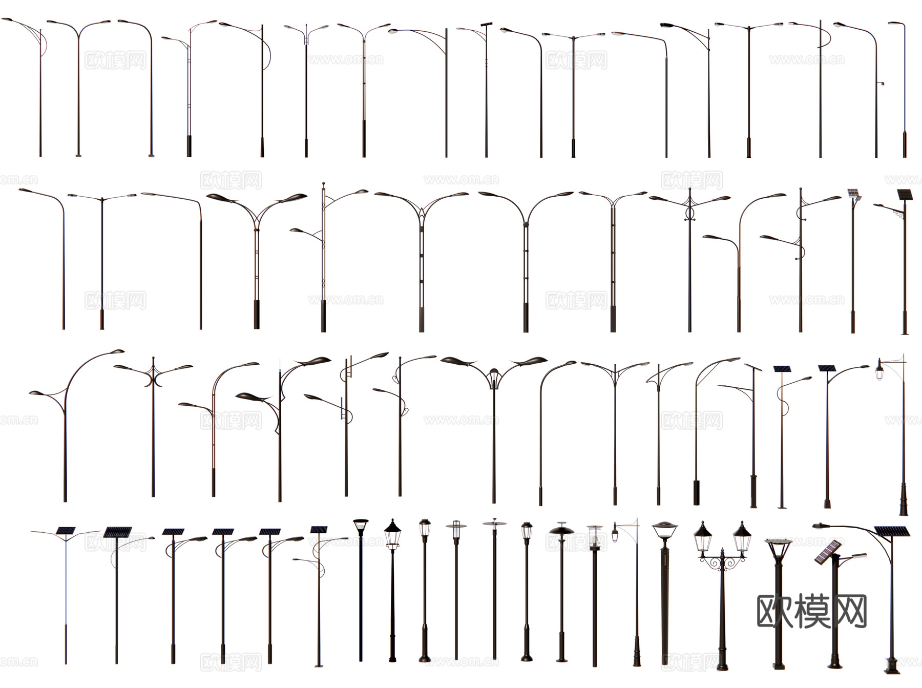 现代路灯 太阳能路灯 市政照明灯 高杆灯 公路景观灯 街灯3d模型