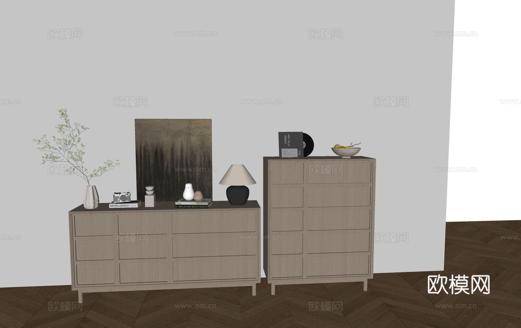 原木风边柜 玄关柜su模型下载（渲染图1）
