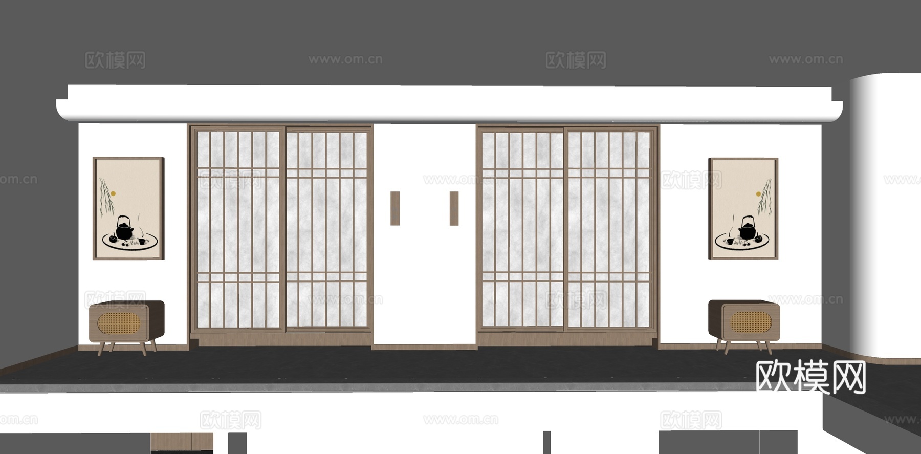 新中式榻榻米茶室su模型