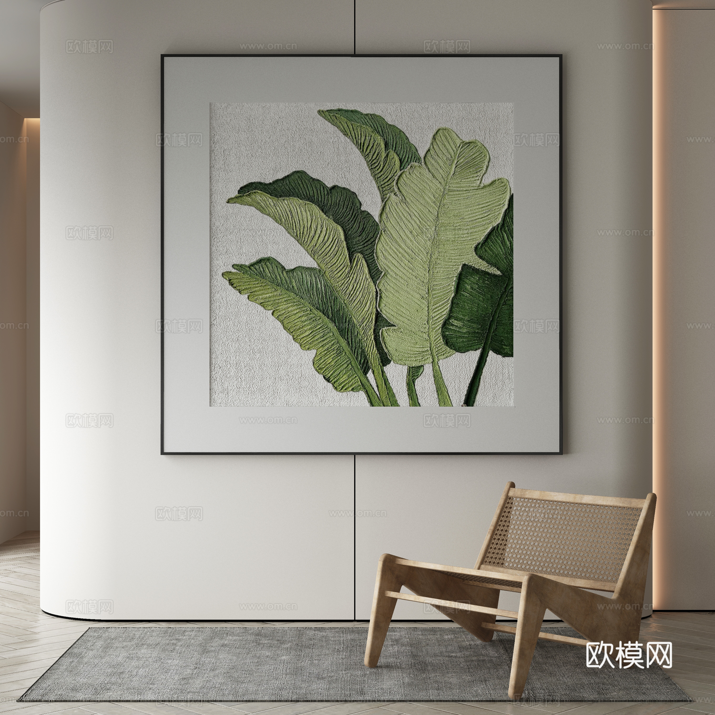 现代装饰画 肌理画 绿叶挂画3d模型