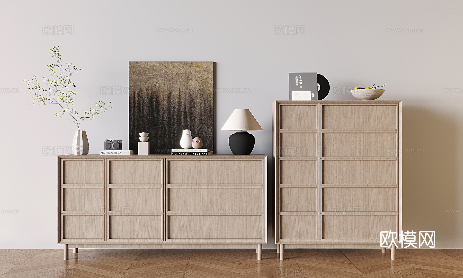 原木风边柜 玄关柜su模型下载（渲染图2）