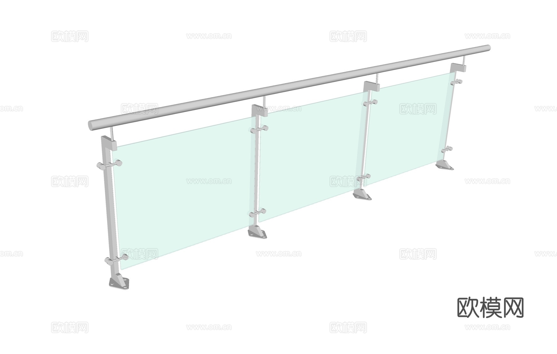 玻璃扶手栏杆 商场玻璃扶手su模型
