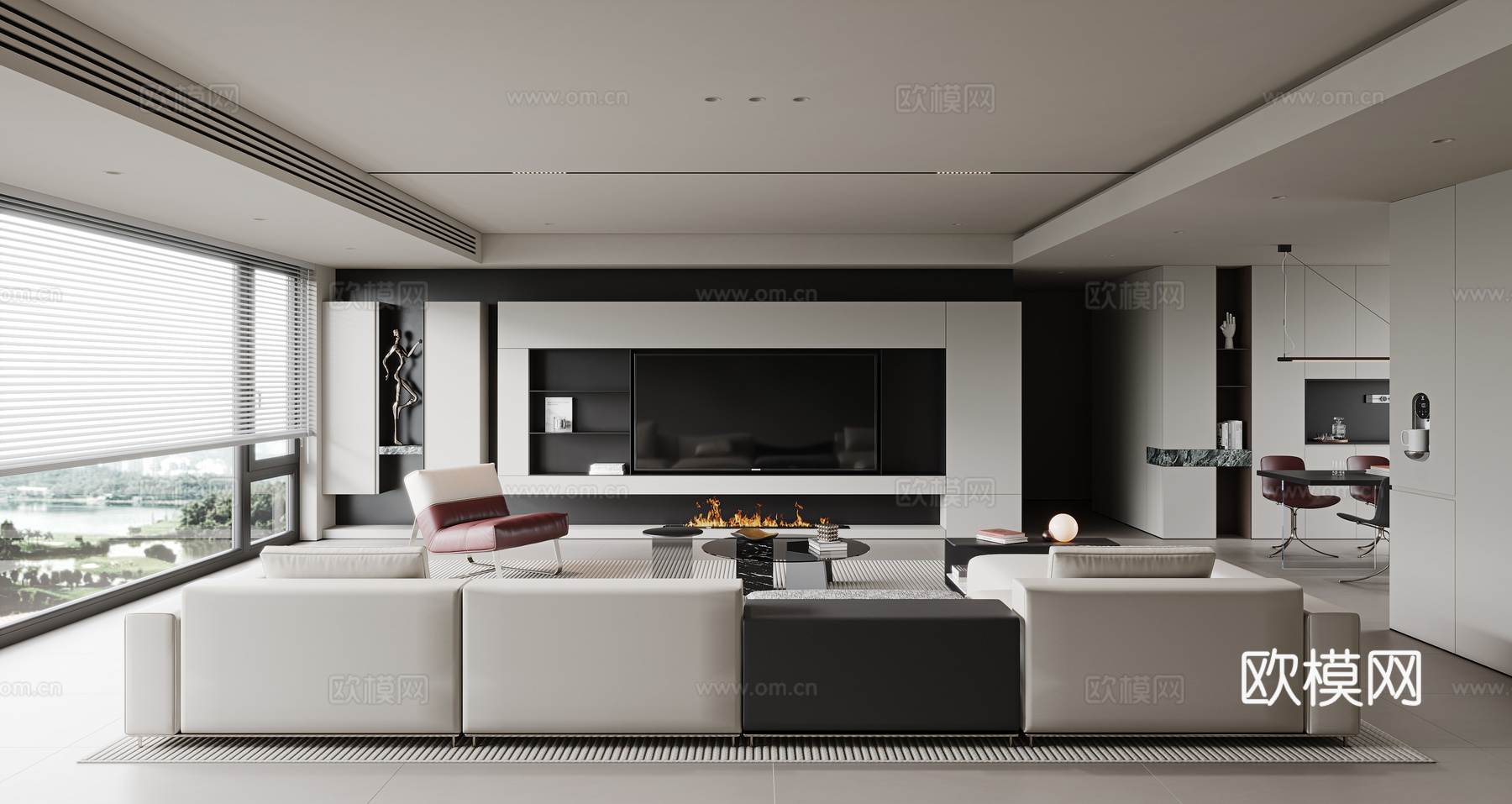 现代客餐厅3d模型下载（渲染图1）