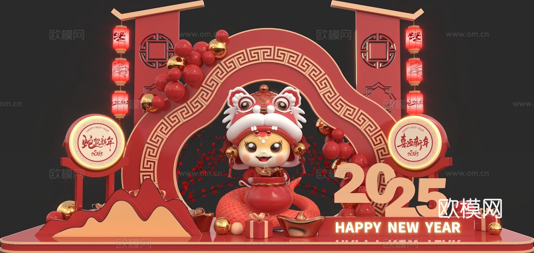 中式蛇年新年互动DP点美陈3d模型