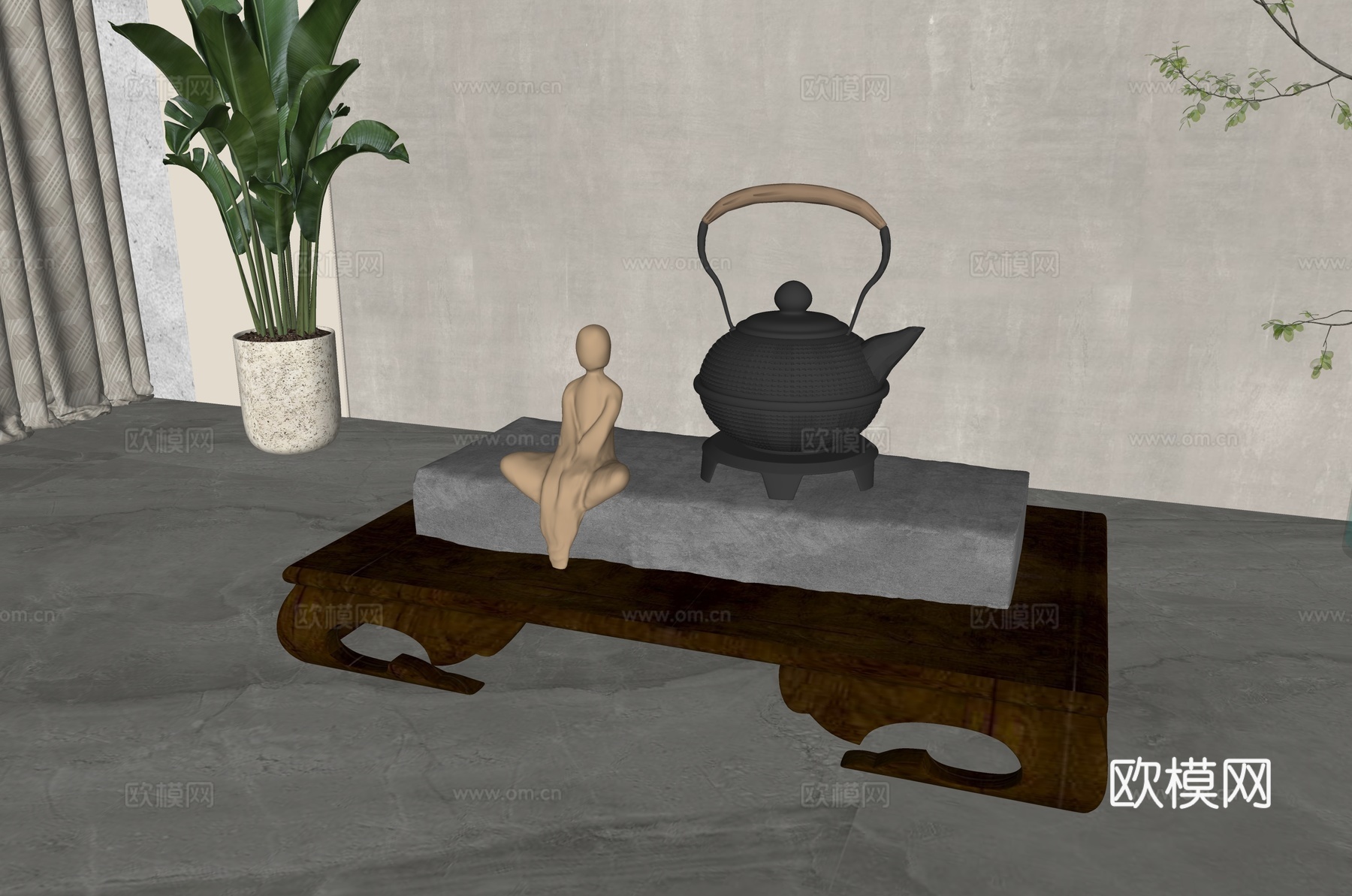 新中式茶具 茶壶摆件su模型下载（渲染图1）