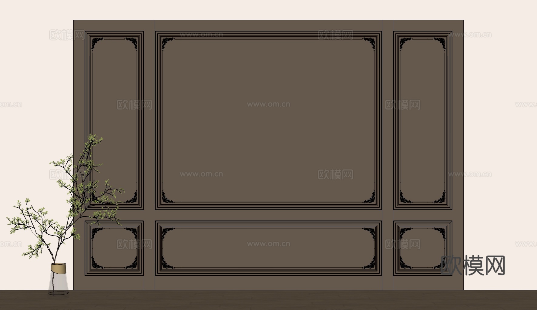 简欧护墙板 背景墙su模型