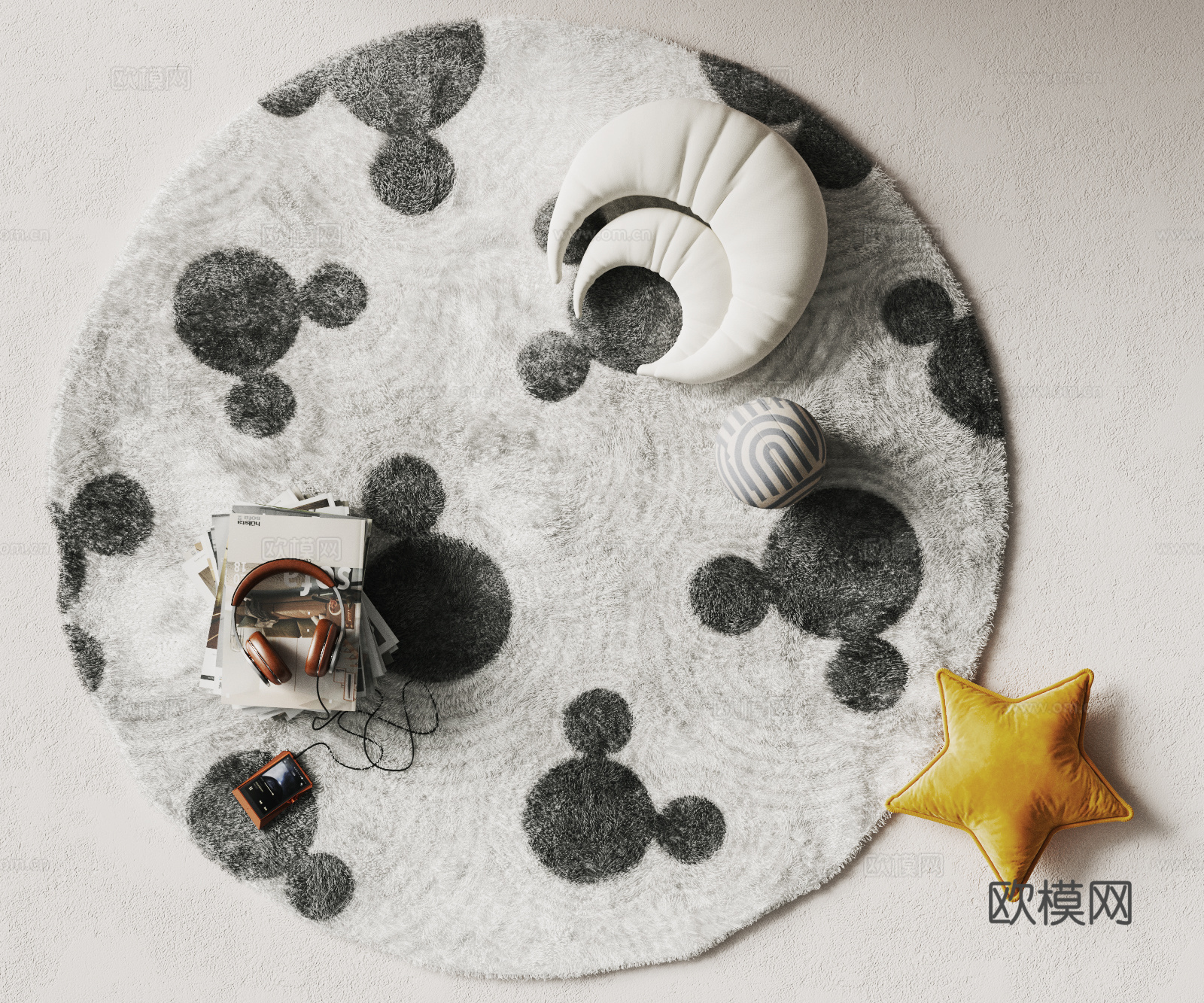 现代圆形地毯 儿童地毯su模型下载（渲染图2）