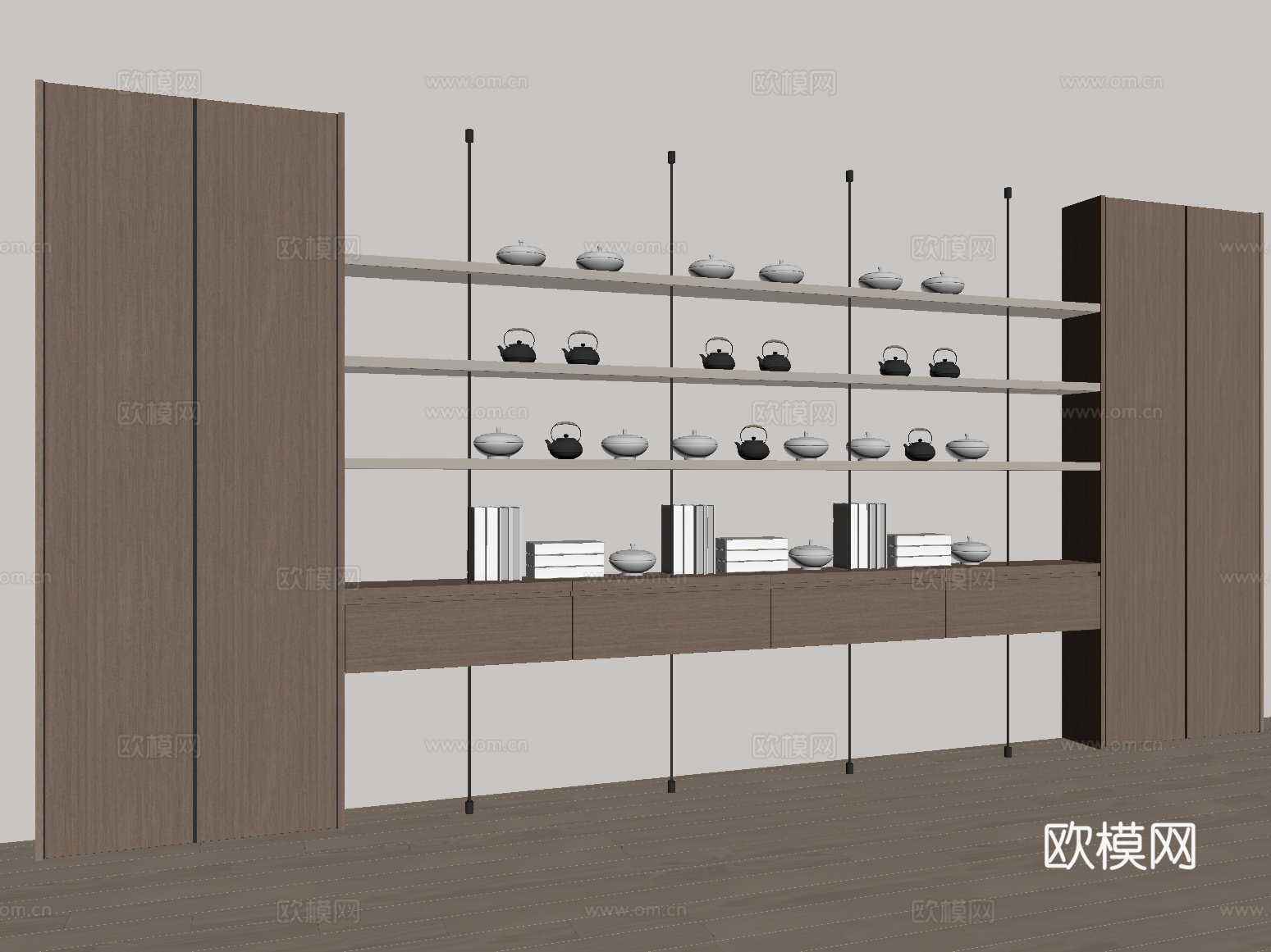 新中式茶叶柜 茶具su模型