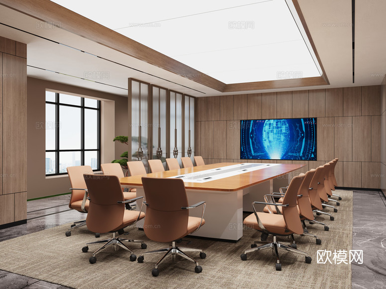 现代会议室3d模型下载(渲染图2)