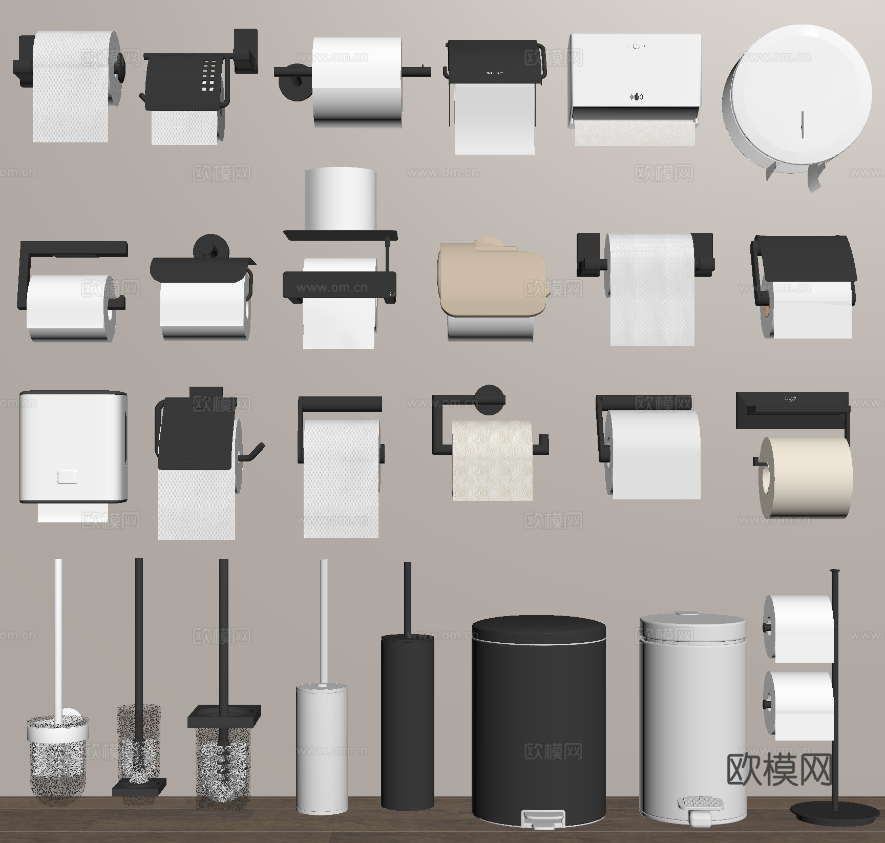 马桶刷 卷纸架 垃圾桶 卫浴小件su模型