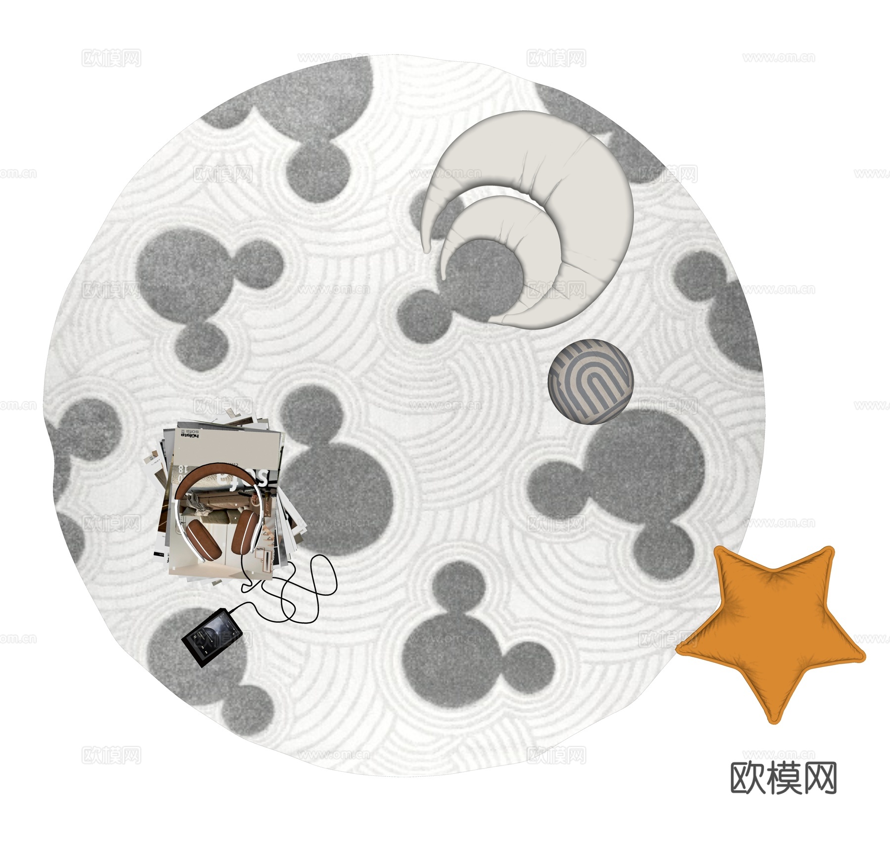 现代圆形地毯 儿童地毯su模型下载（渲染图1）