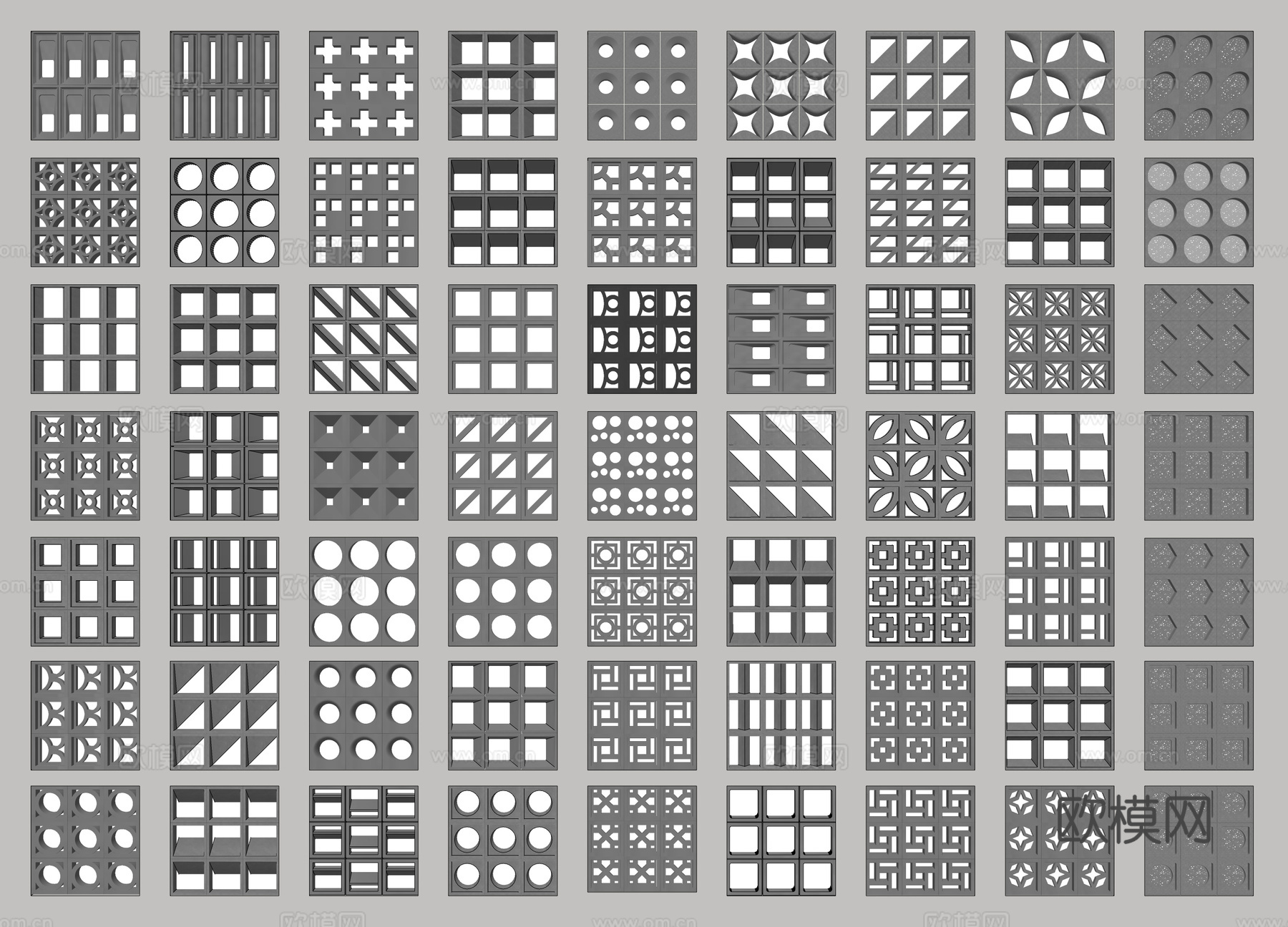 现代镂空水泥砖隔断 水泥砖su模型