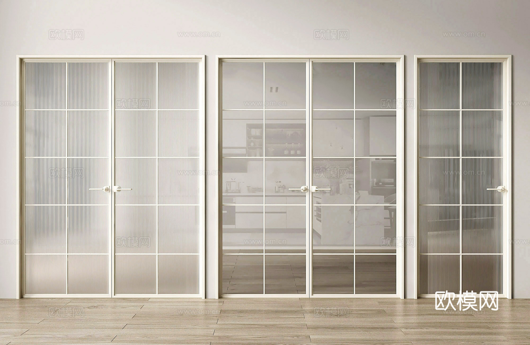 奶油风双开门 单开门 玻璃门3d模型下载