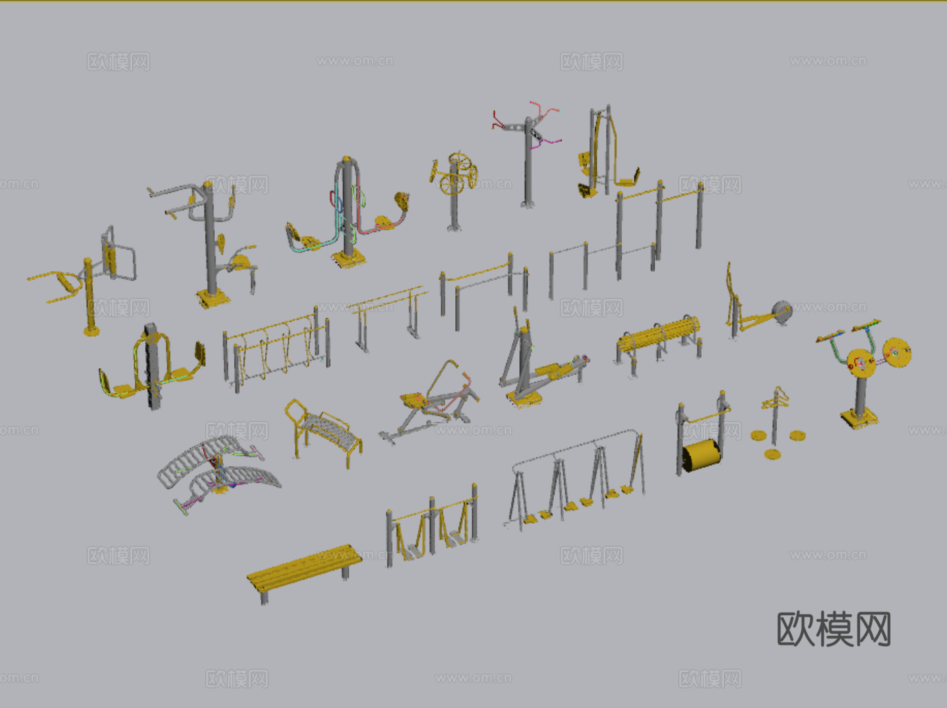 现代户外健身器材 运动器械su模型