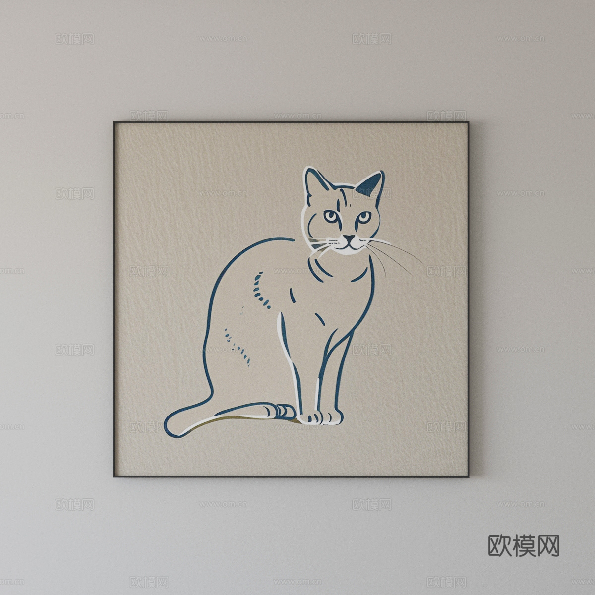 奶油风猫咪挂画 装饰画3d模型