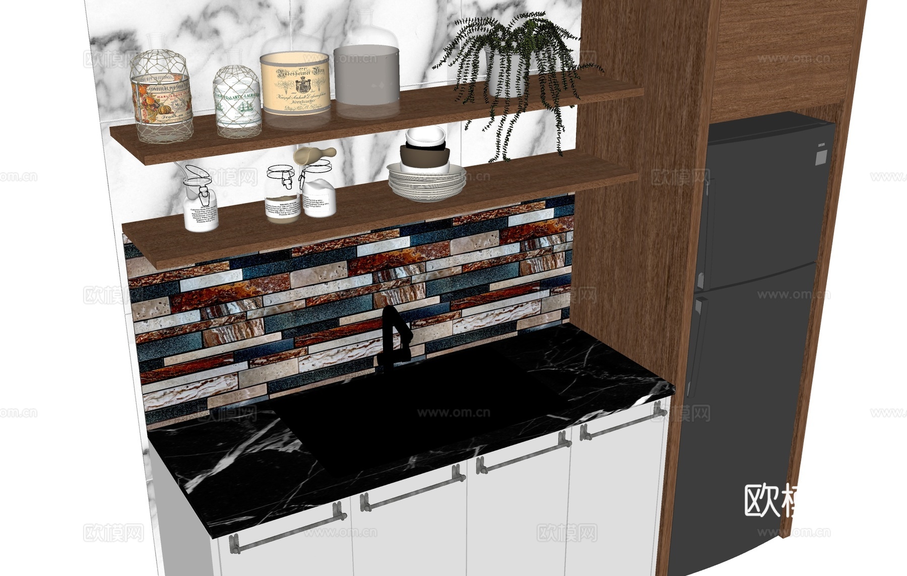 橱柜 厨具层板 水槽 水龙头su模型下载（渲染图1）