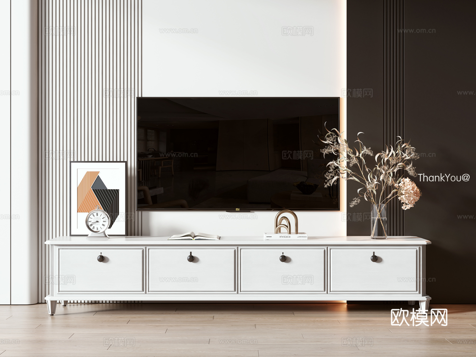 简欧电视柜3d模型下载