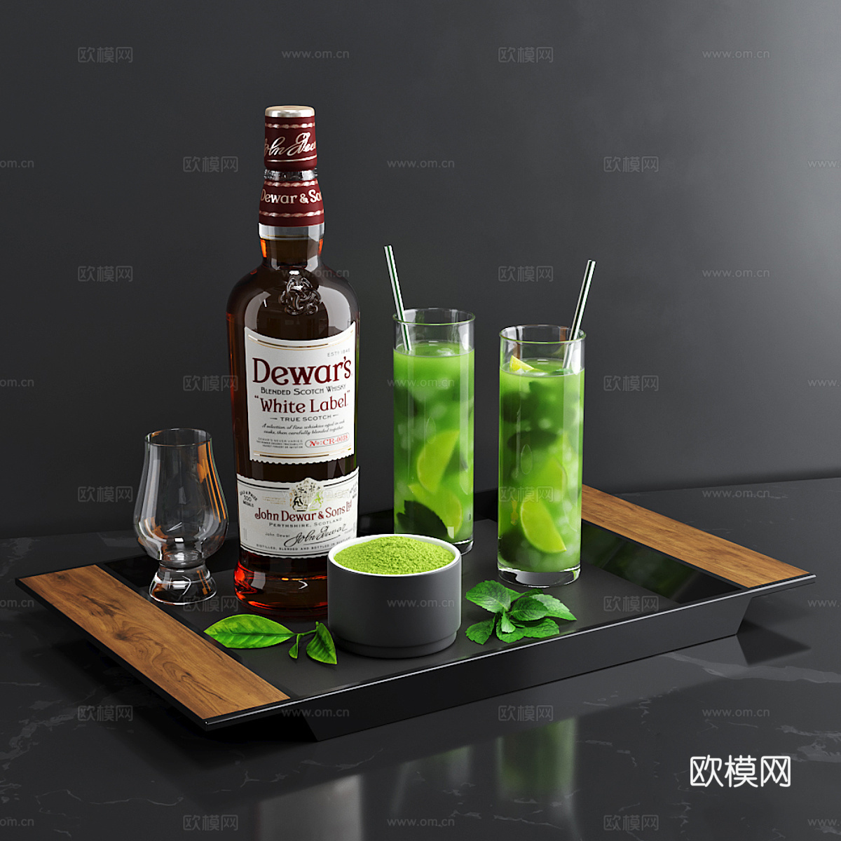 酒水摆件 抹茶鸡尾酒 洋酒3d模型