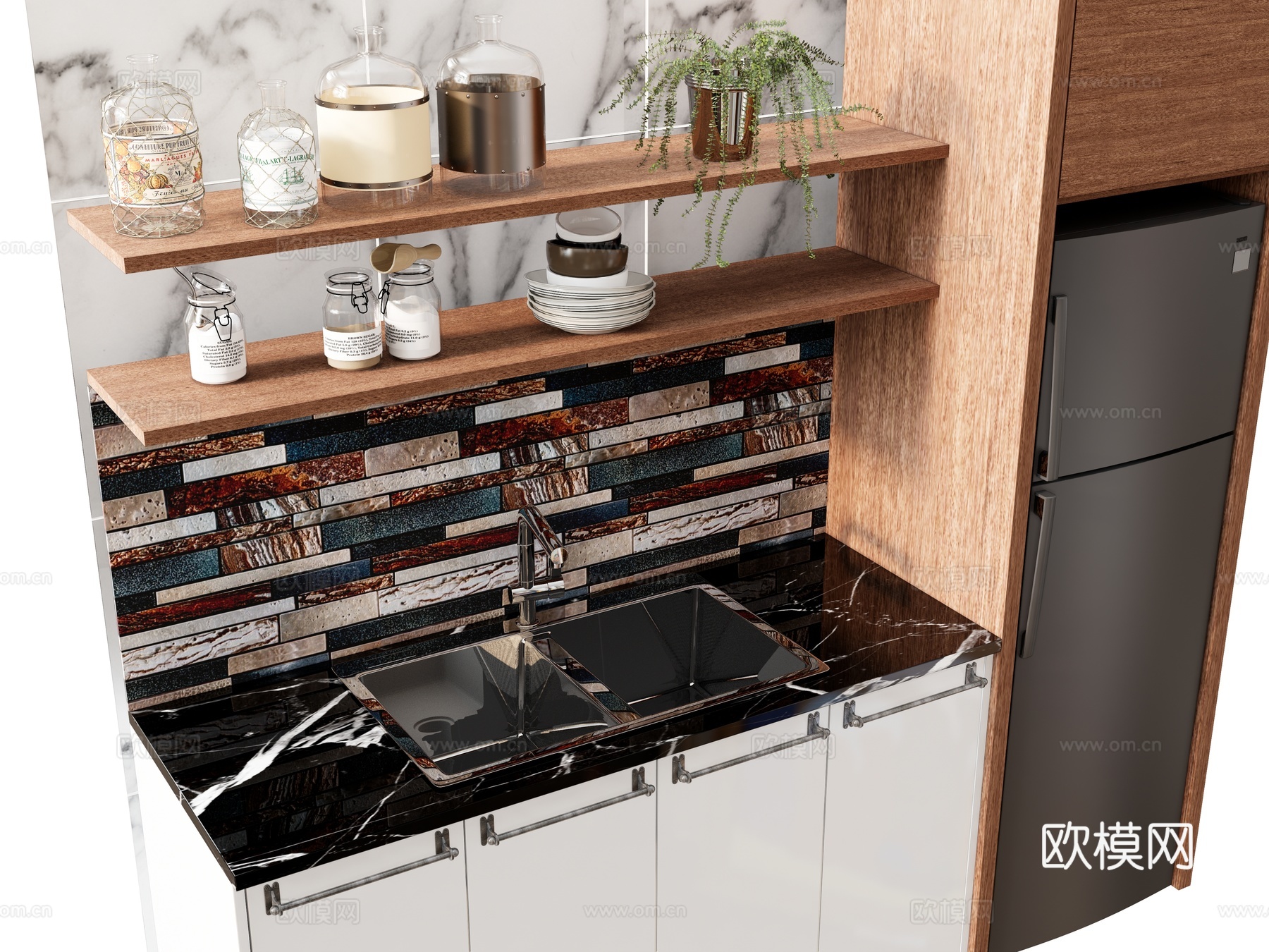 橱柜 厨具层板 水槽 水龙头su模型下载（渲染图2）
