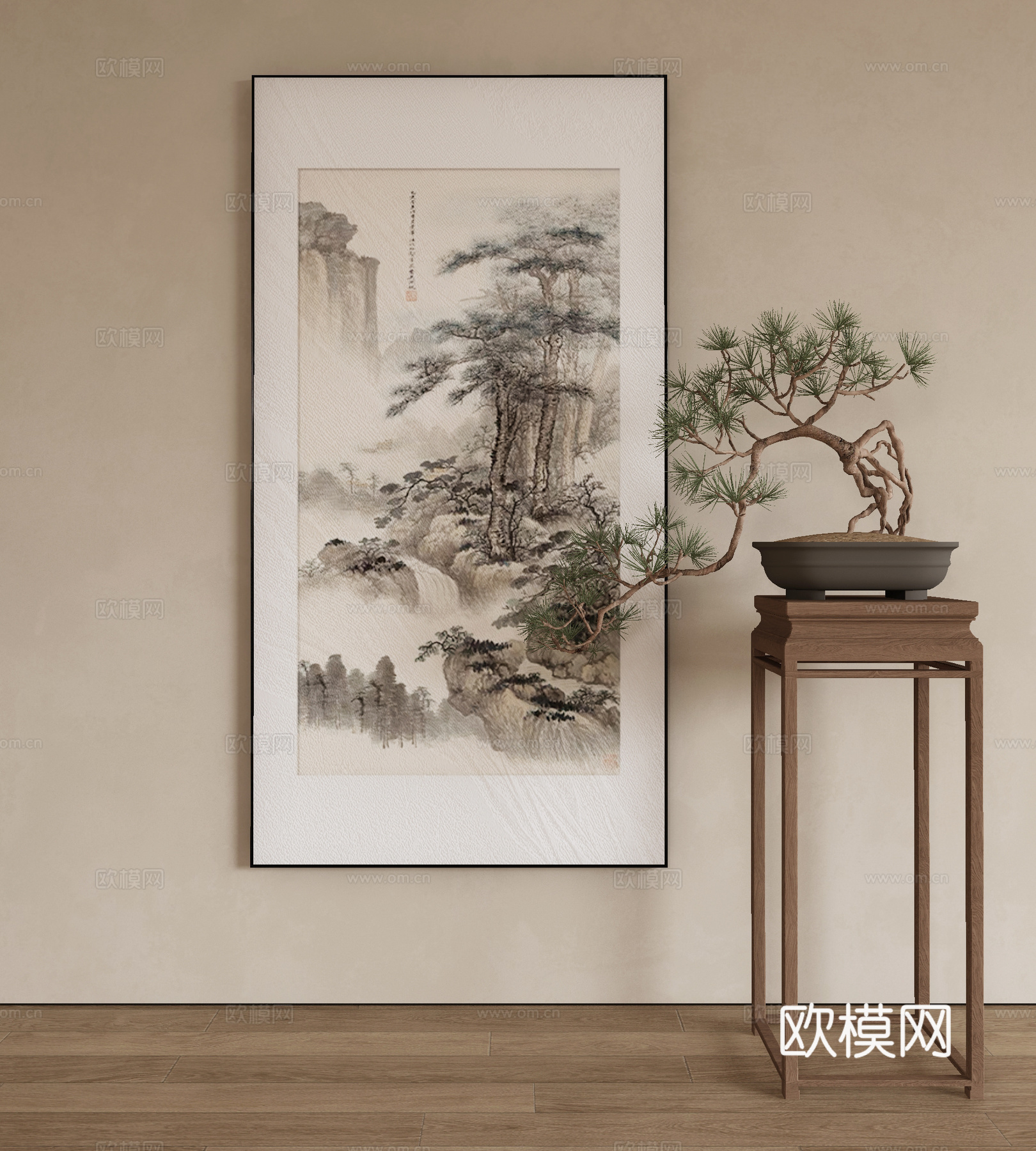 新中式山水画 装饰画3d模型