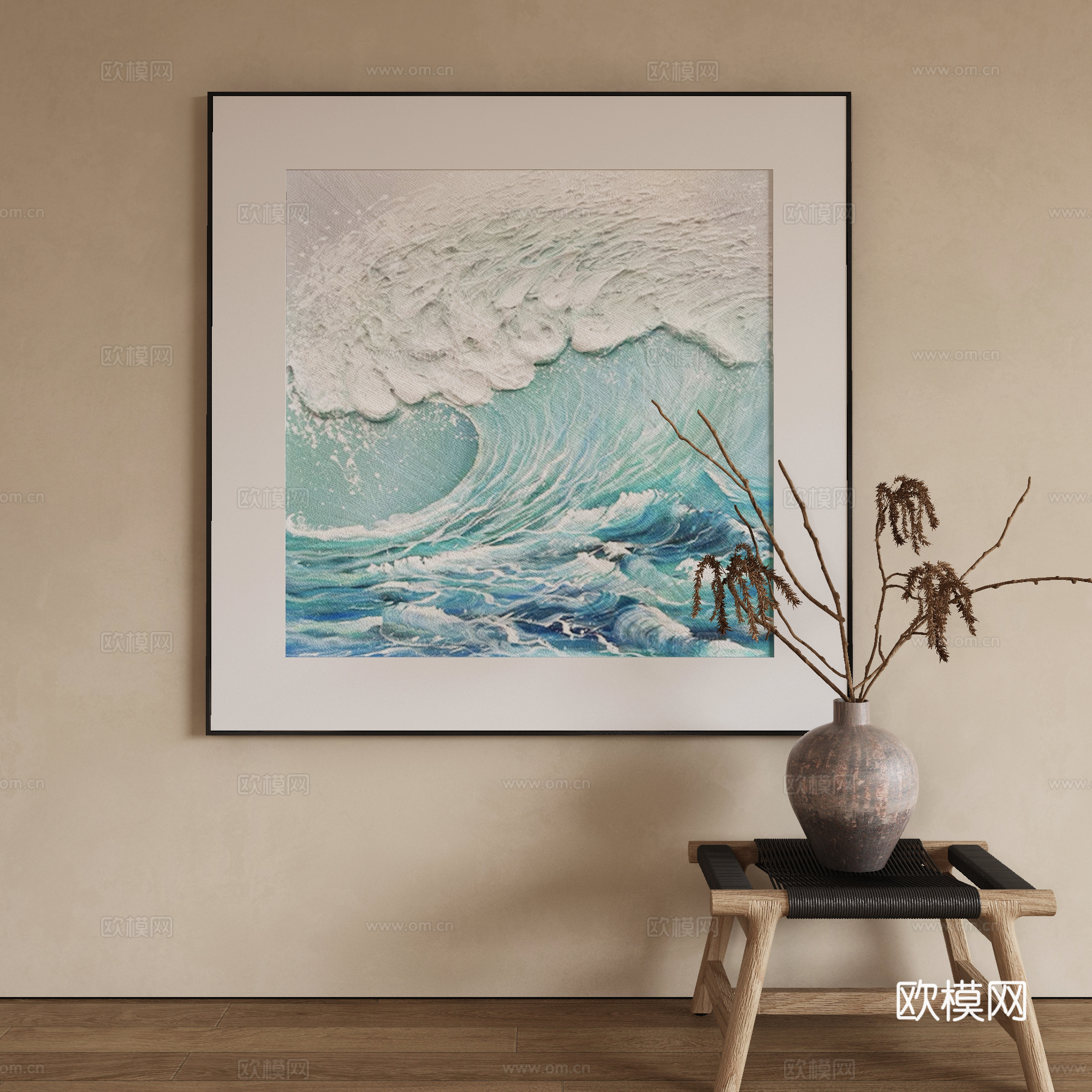 现代海浪画 肌理画 装饰画3d模型