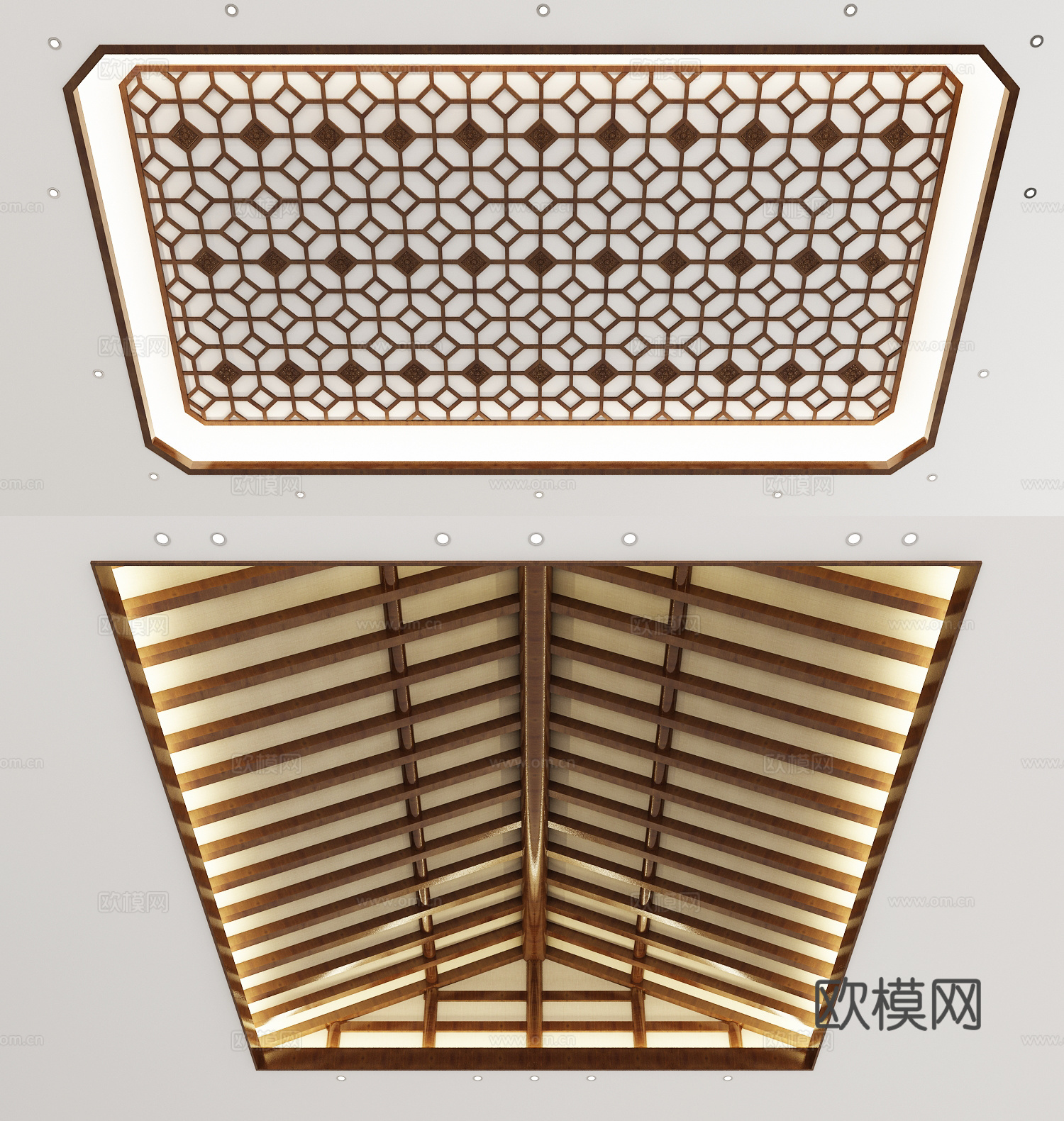 新中式天花 造型吊顶 斜顶3d模型