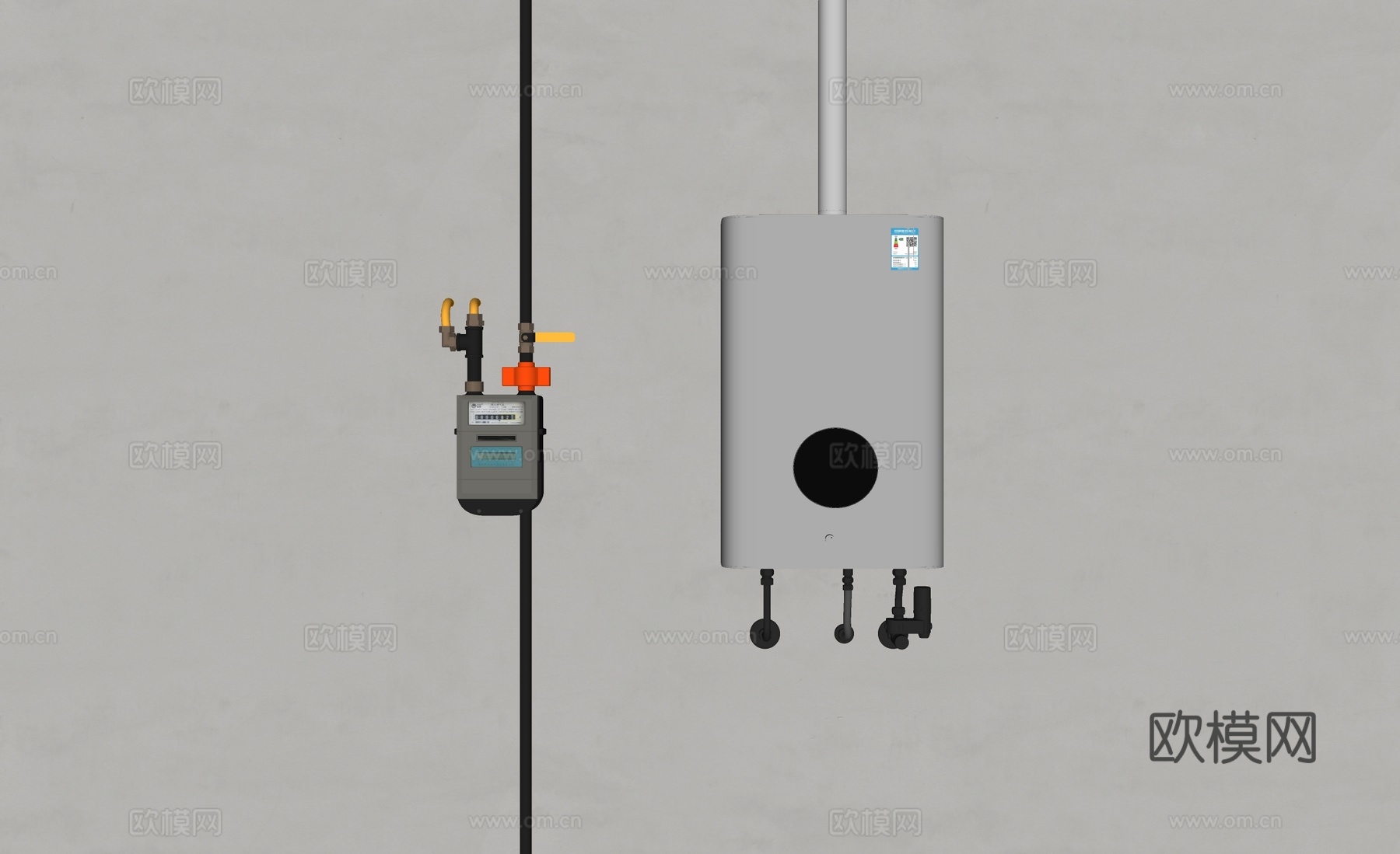 现代燃气表 燃气热水器su模型