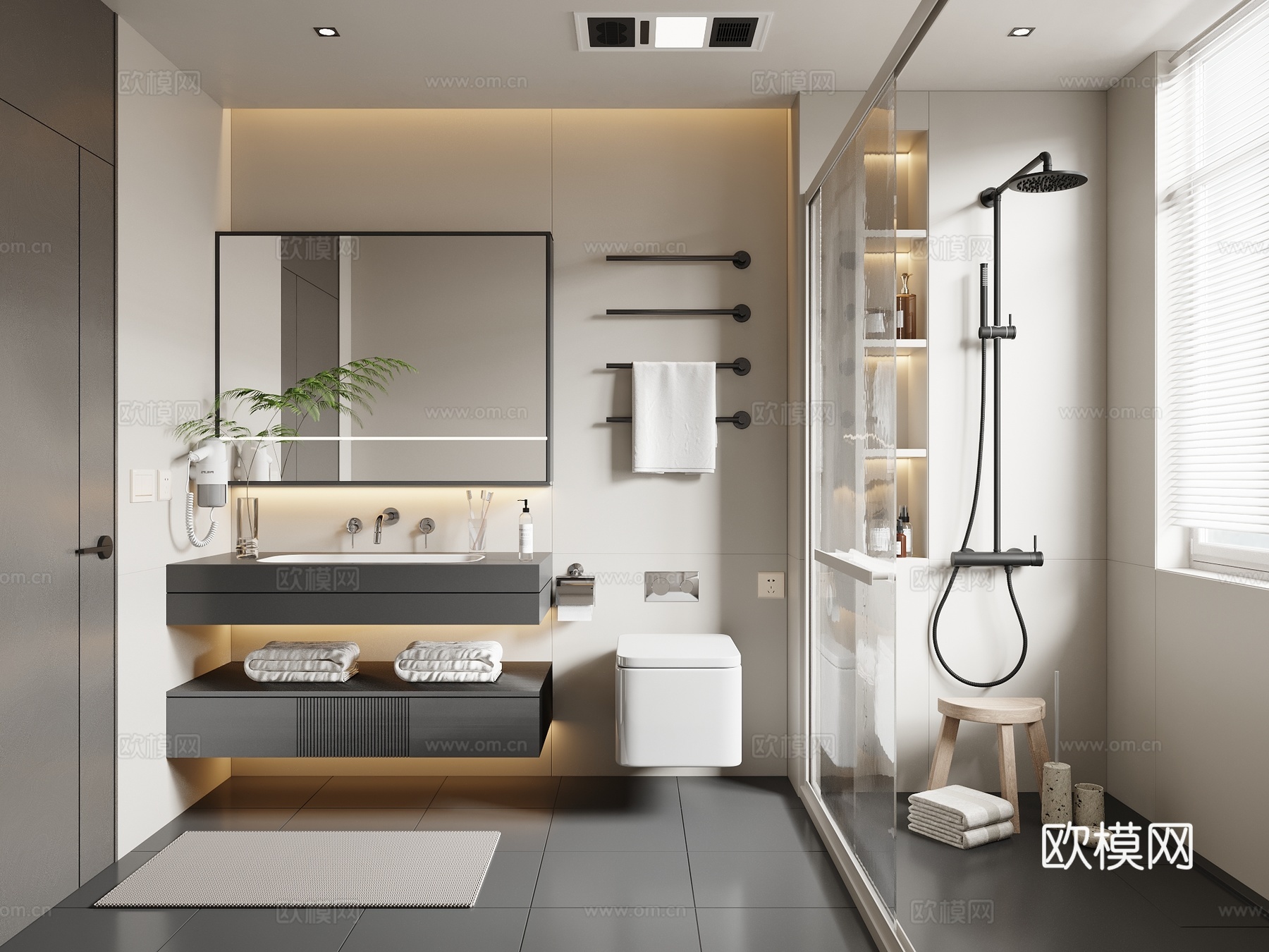 现代卫生间 干湿分离 浴室3d模型下载