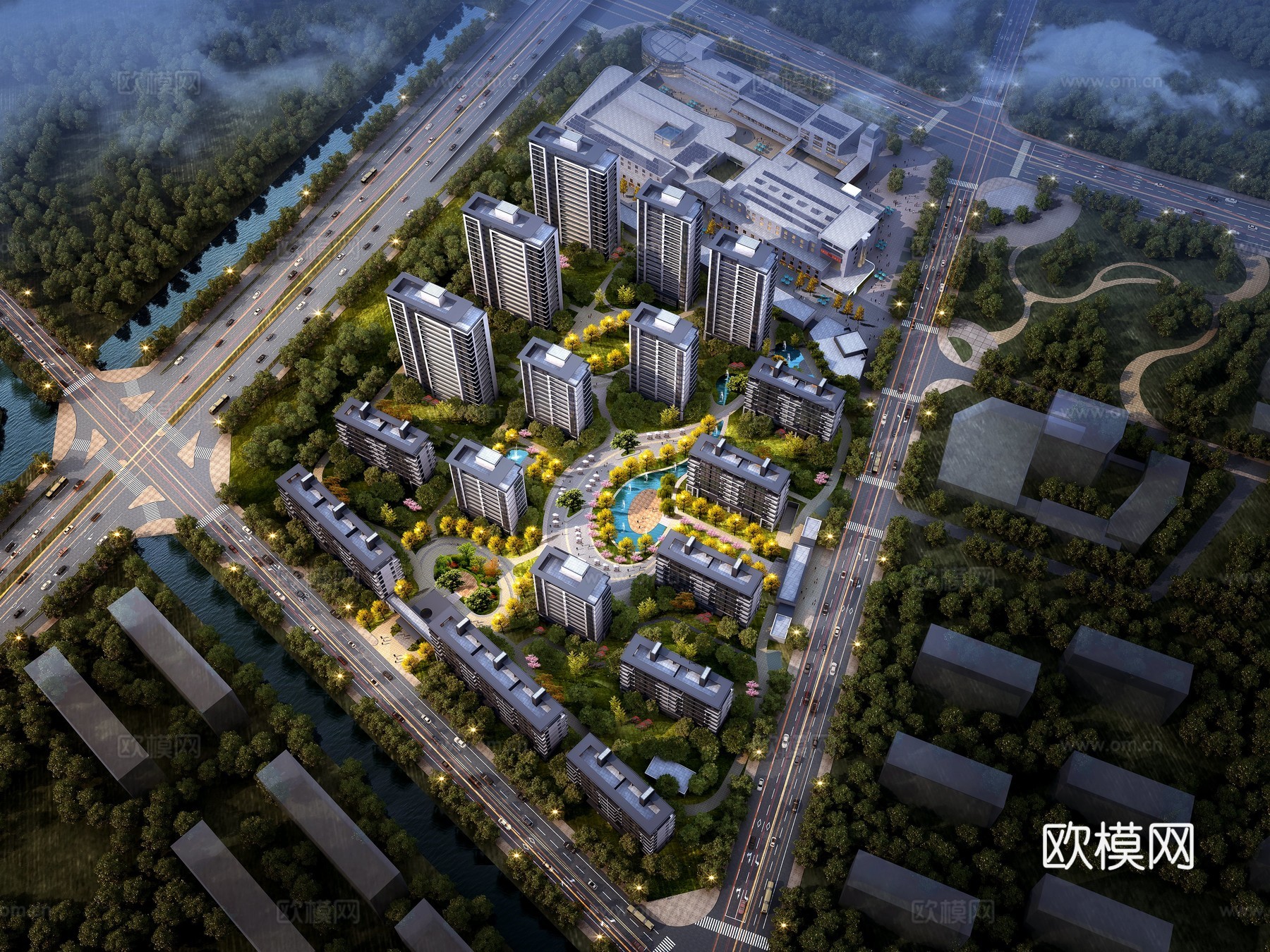 住宅小区鸟瞰3d模型下载