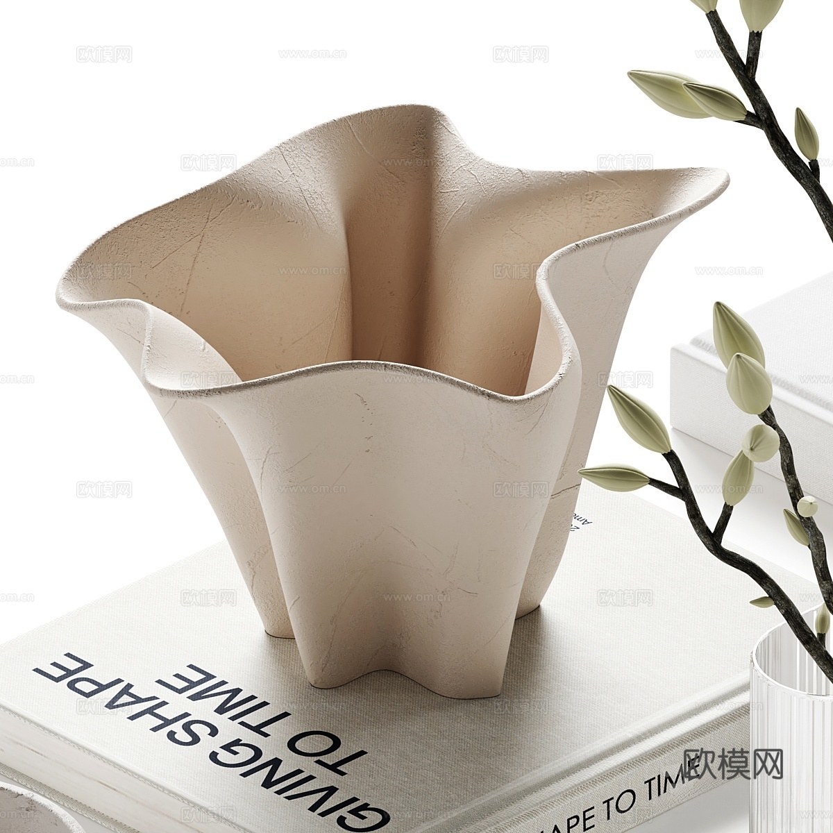 现代饰品摆件 书籍 花瓶3d模型