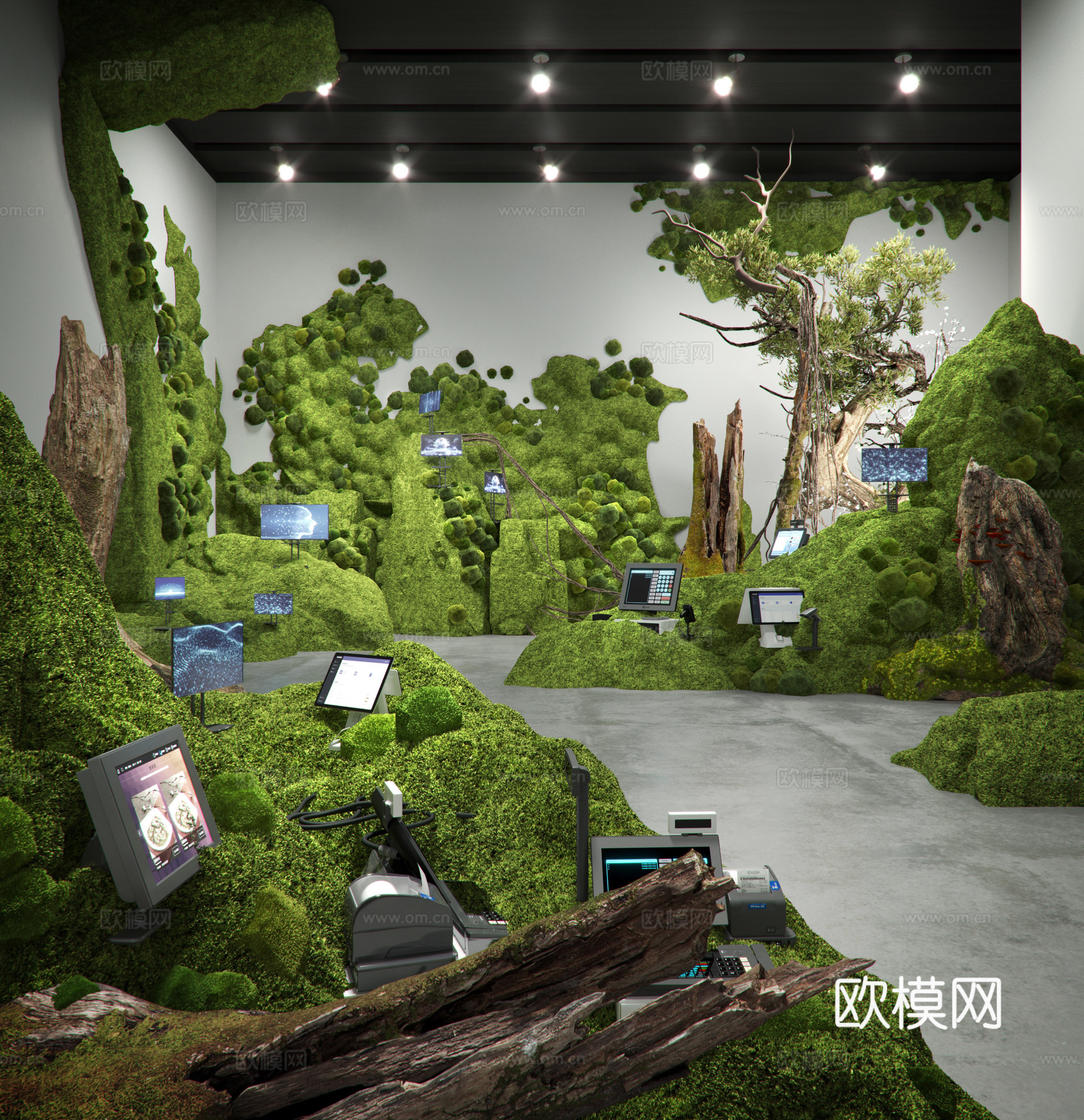 现代室内苔藓墙造景3d模型下载