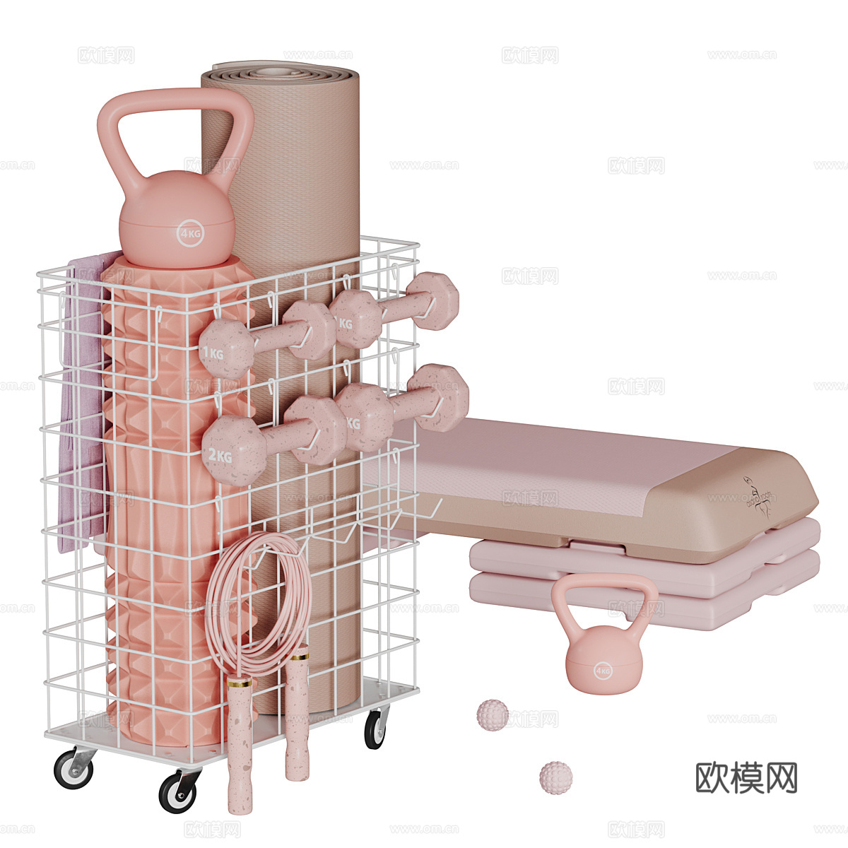 奶油风瑜伽器材 健身器材3d模型