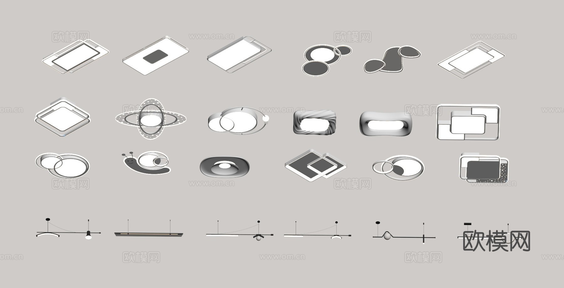 现代吸顶灯 吊灯su模型下载（渲染图1）