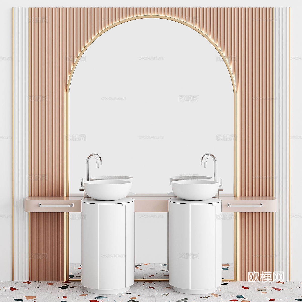 现代立式洗手台 柱状台盆su模型下载（渲染图2）