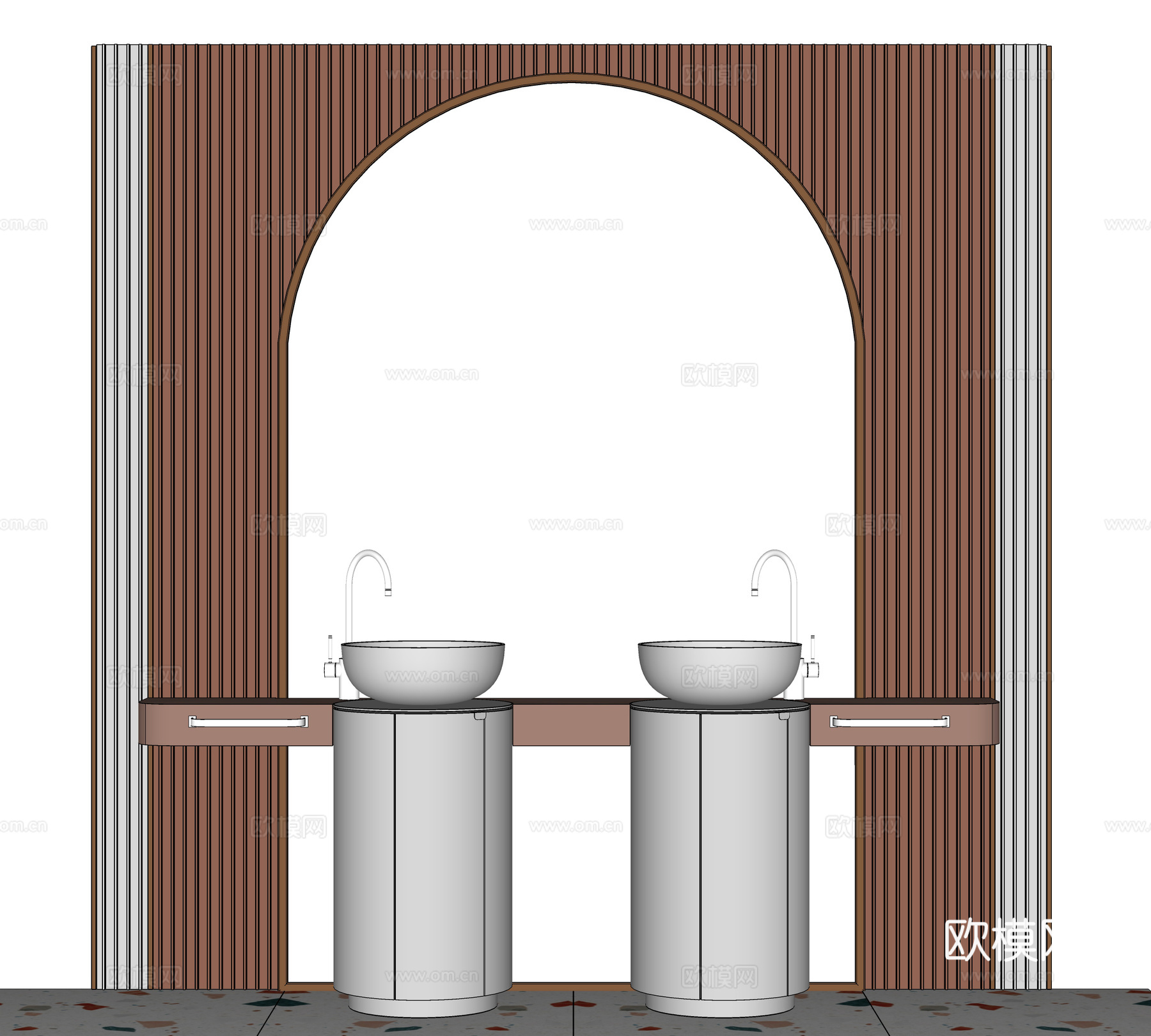 现代立式洗手台 柱状台盆su模型下载（渲染图1）