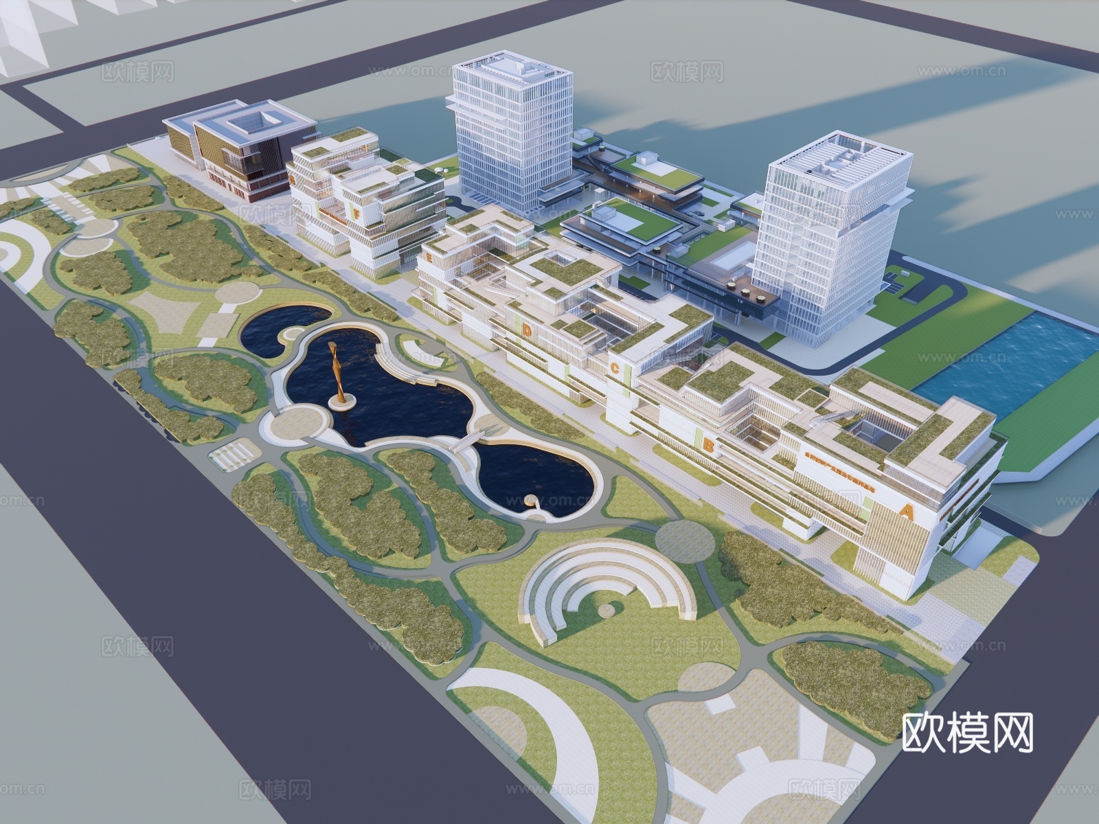 办公建筑办公楼  产业园su模型下载（渲染图4）