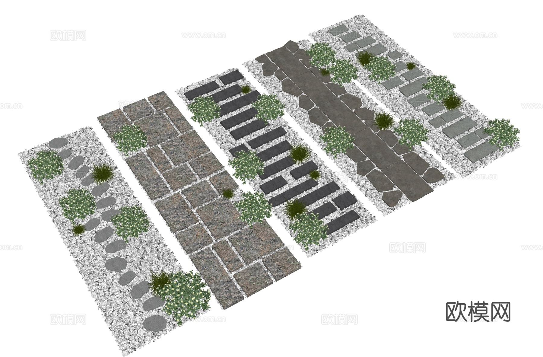 中式汀步 游步道 碎石块su模型