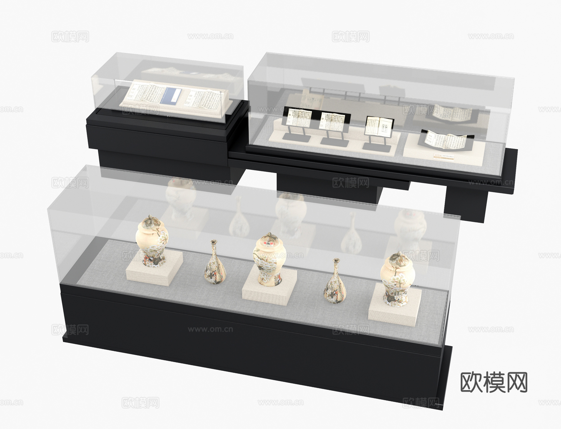 现代博物馆展柜 文物展台su模型