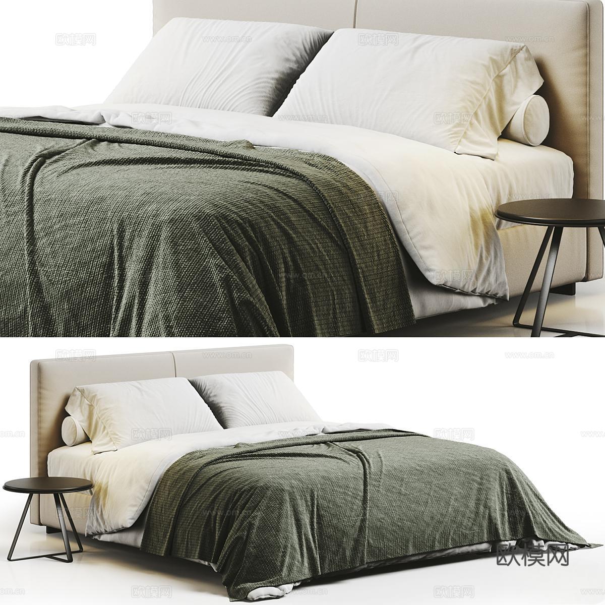 Flexform 意式双人床 简约双人床3d模型下载（渲染图1）