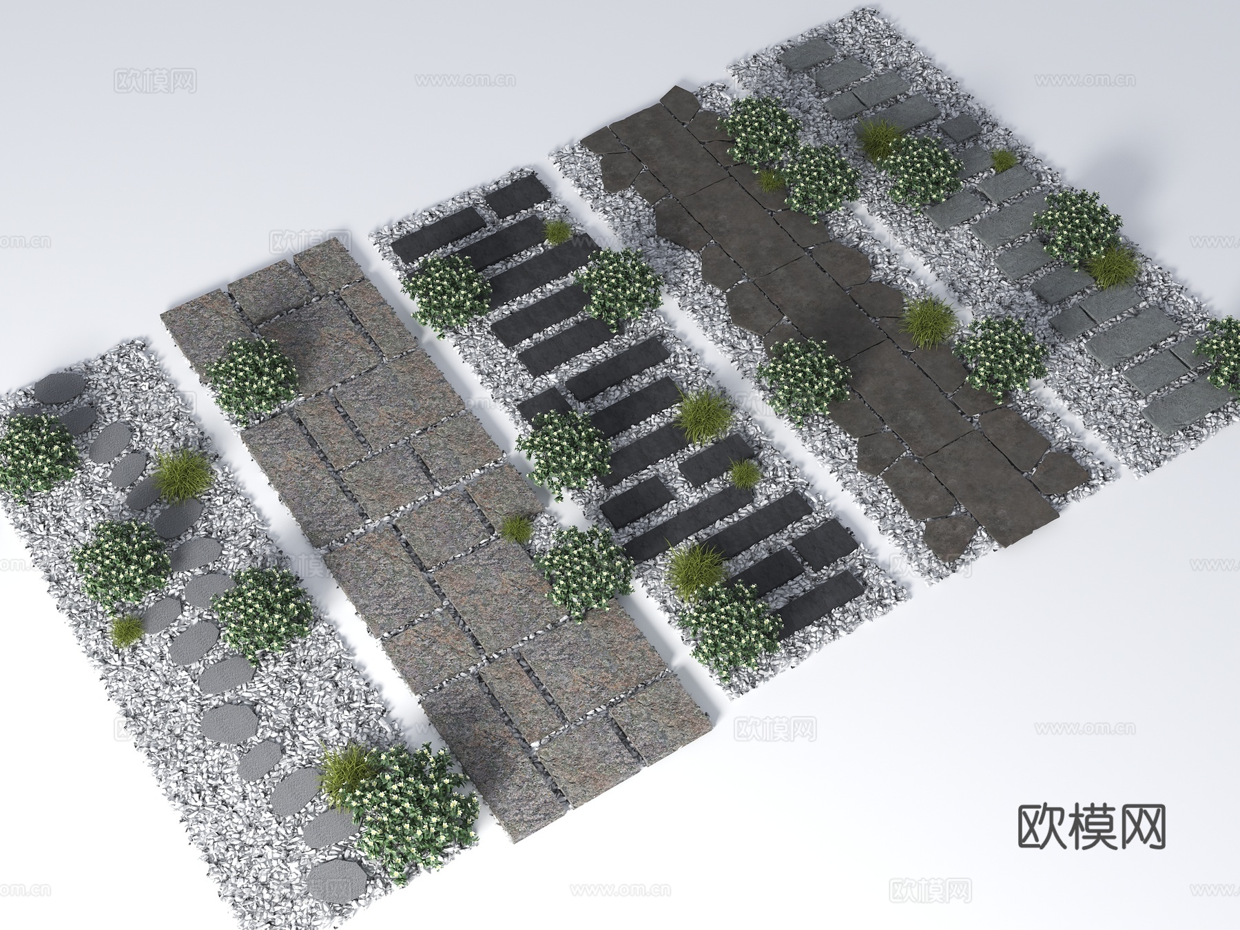 现代汀步 老石板 游步道 碎石块 景观园路3d模型