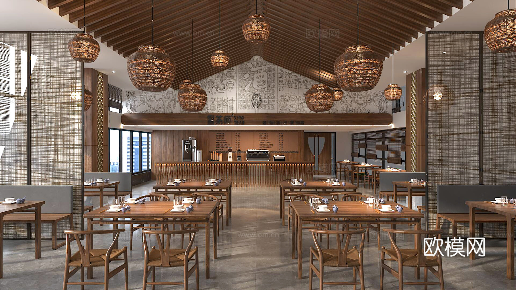 中式咖啡厅3d模型下载
